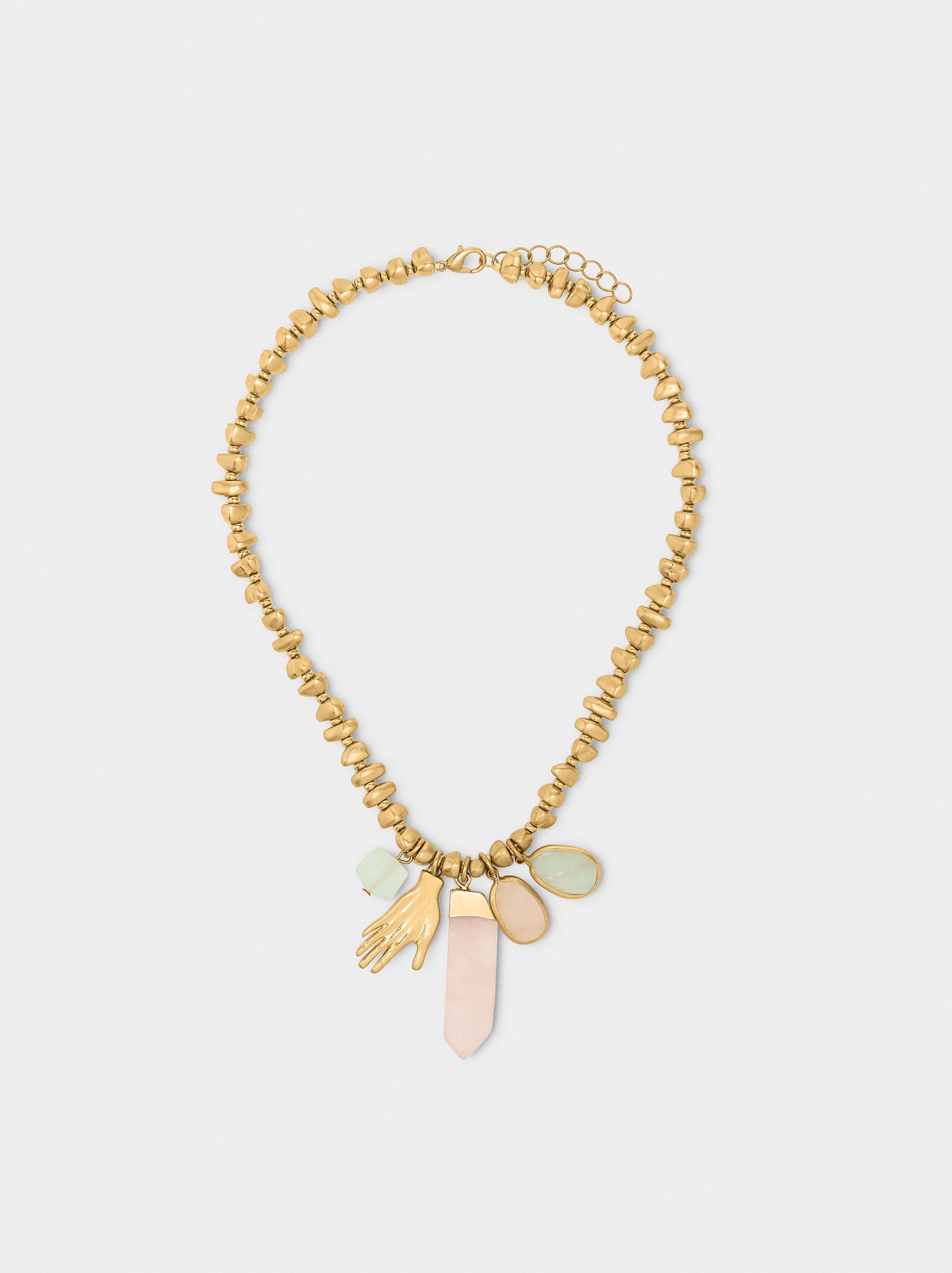 Collar Con Colgantes Mano Y Piedras