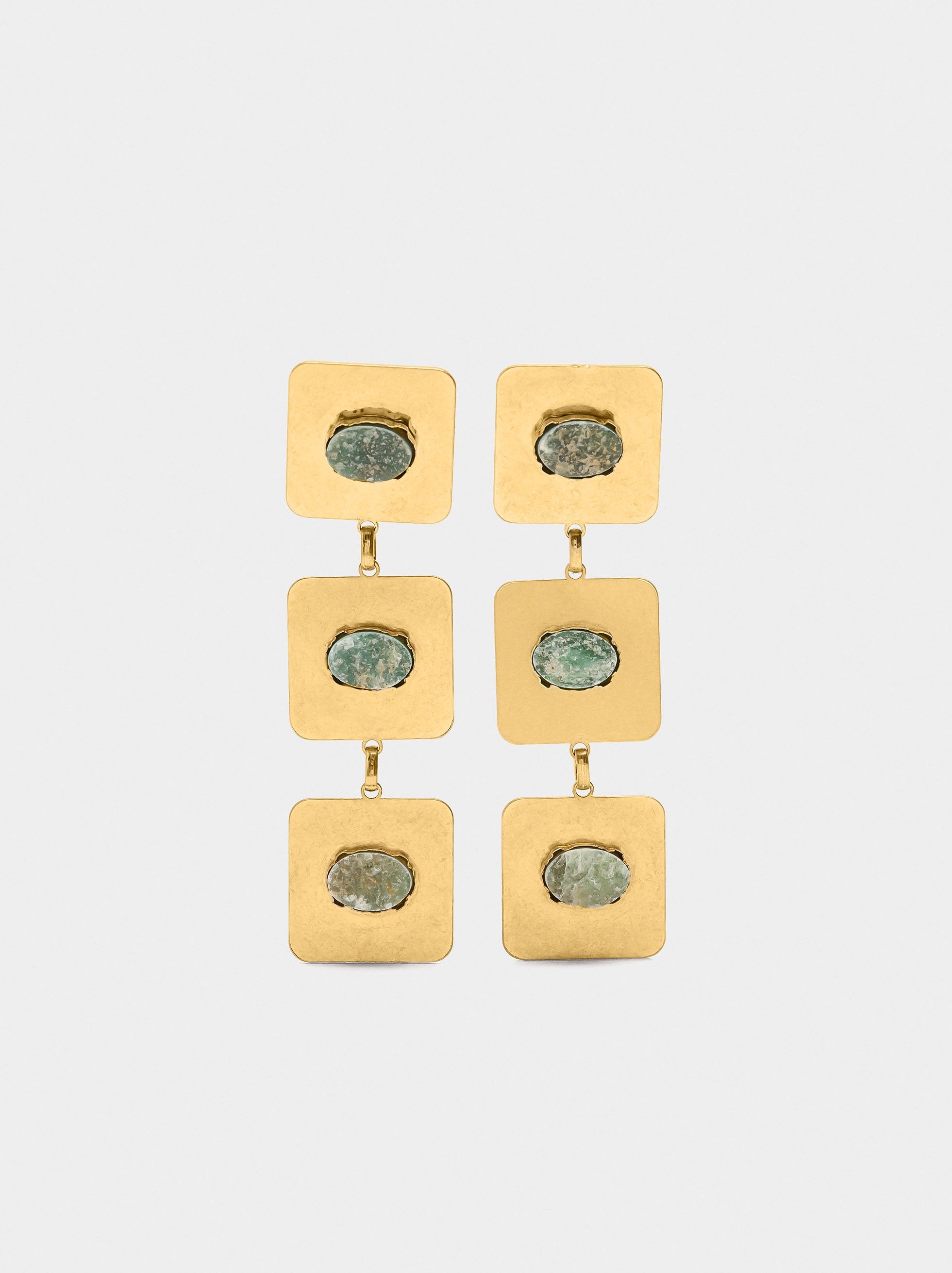 Pendientes Largos Cuadrados Con Piedras