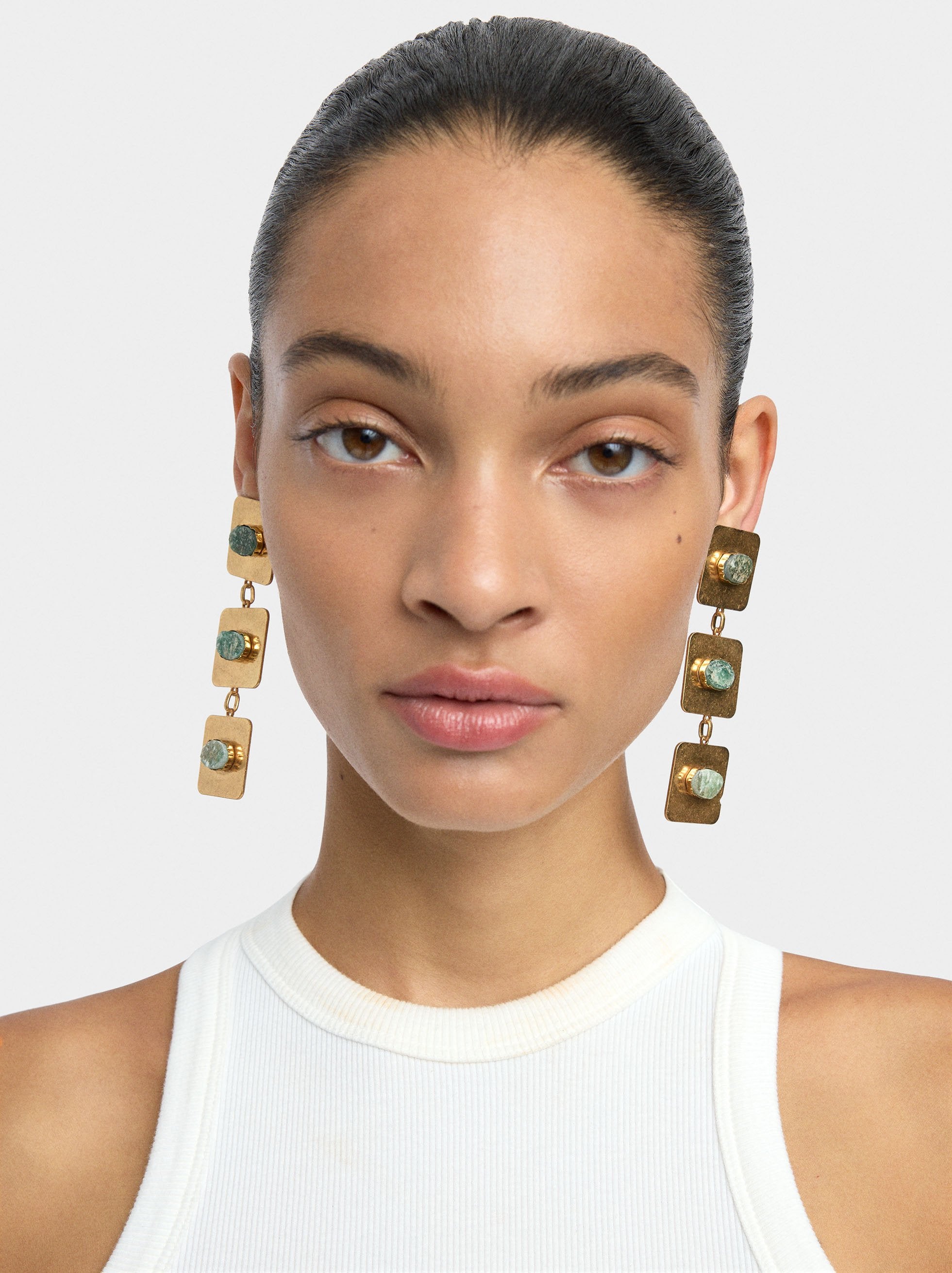 Pendientes Largos Cuadrados Con Piedras