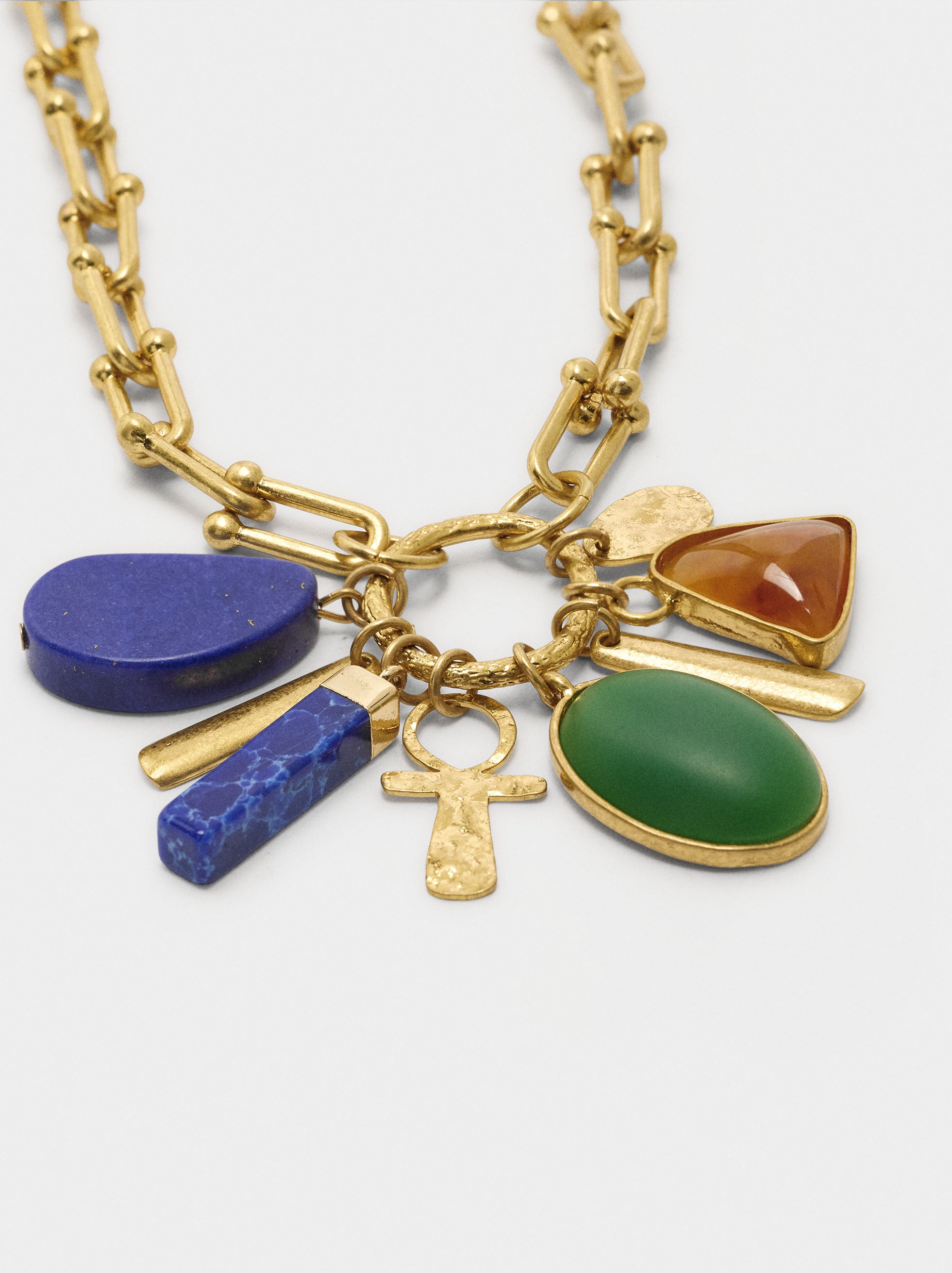 Collar De Eslabones Colgante De Piedras
