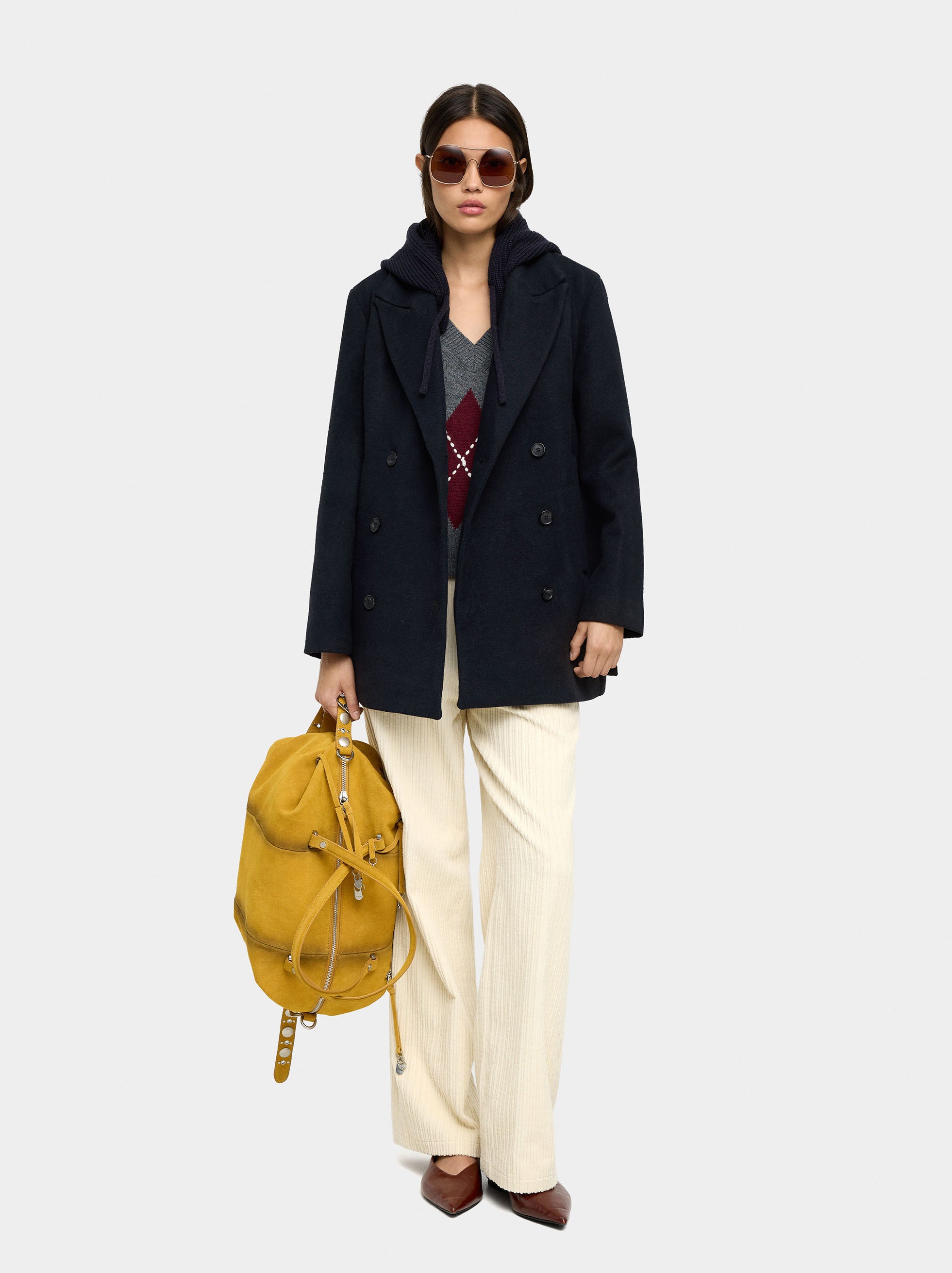Chaqueta Mezcla De Lana Con Capucha Removible