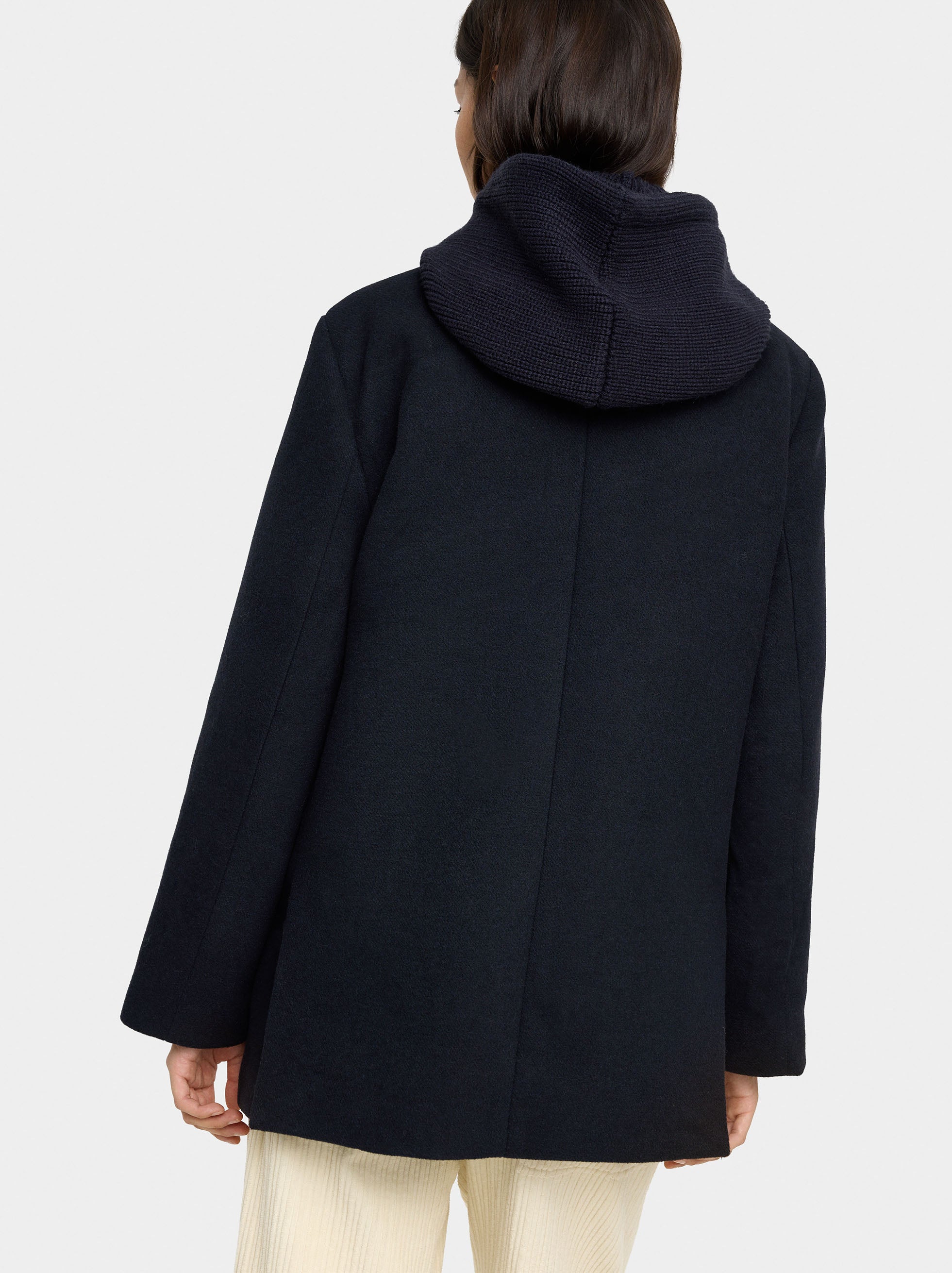 Chaqueta Mezcla De Lana Con Capucha Removible
