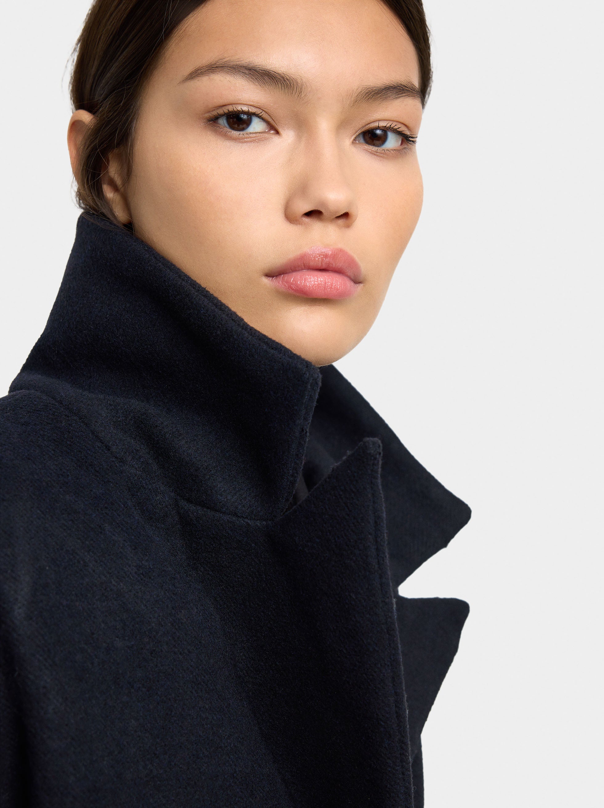 Chaqueta Mezcla De Lana Con Capucha Removible