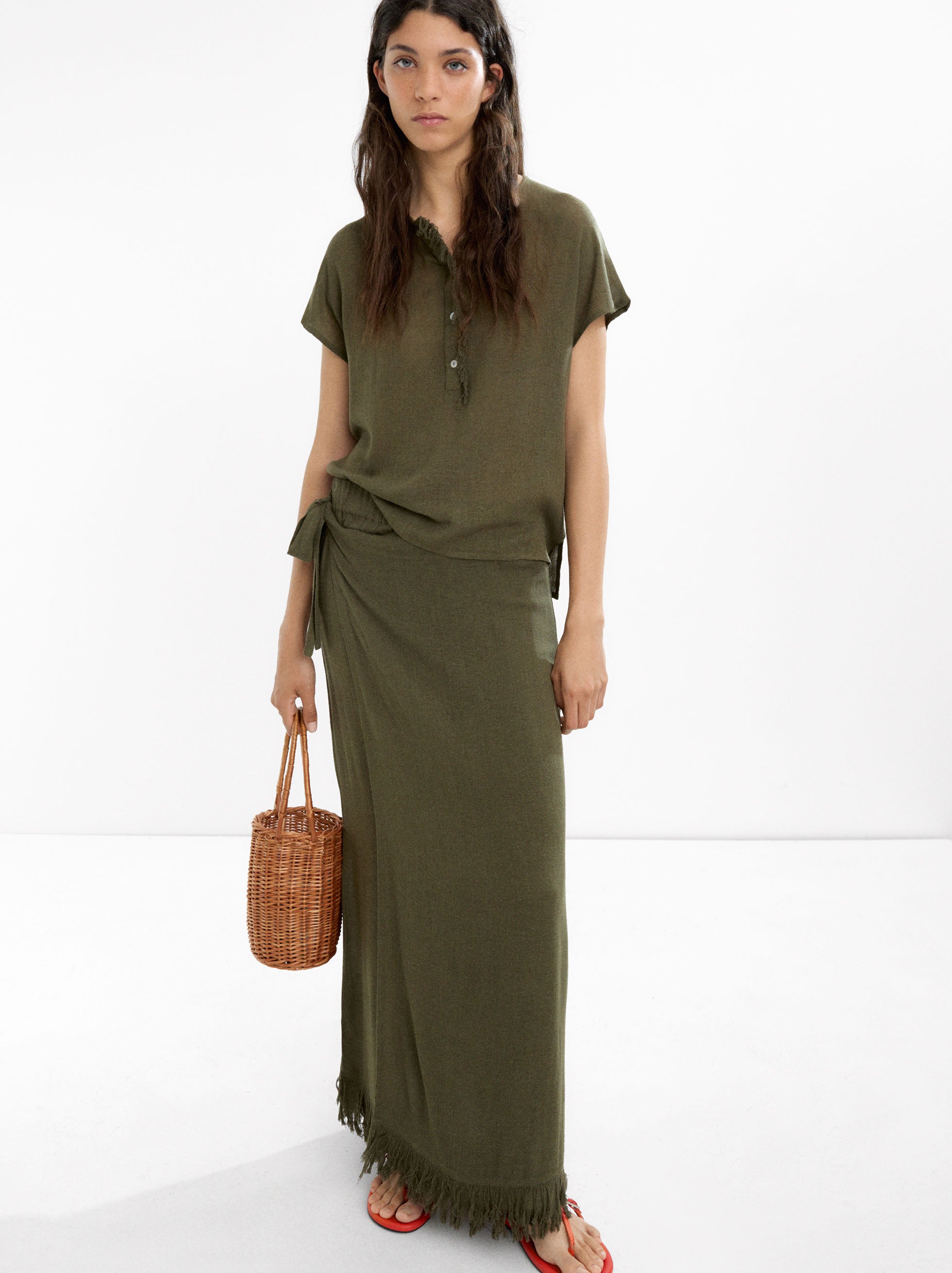 Camiseta Mezcla De Lino Con Botones