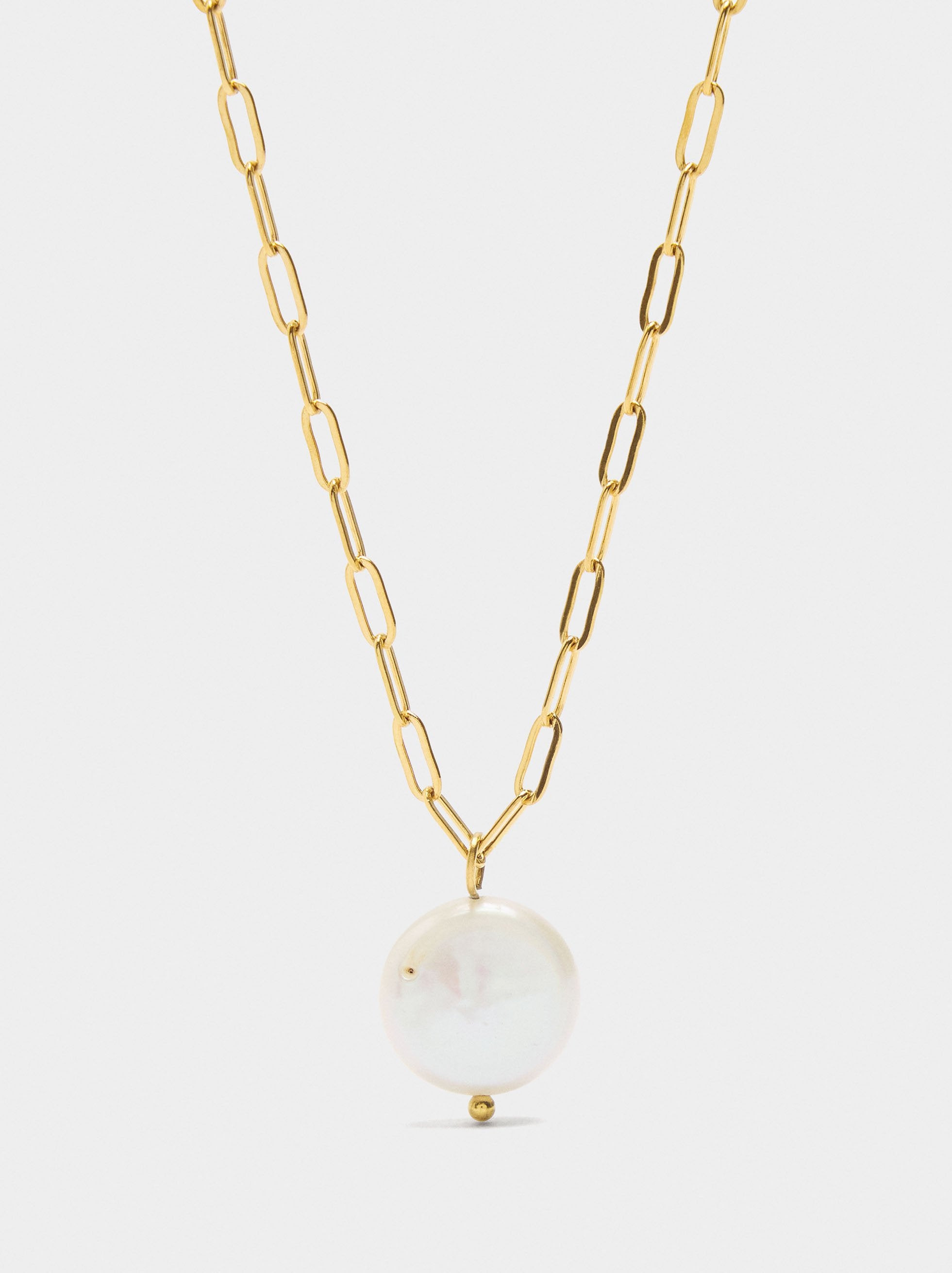 Collar De Eslabones Con Perla - Acero Inoxidable