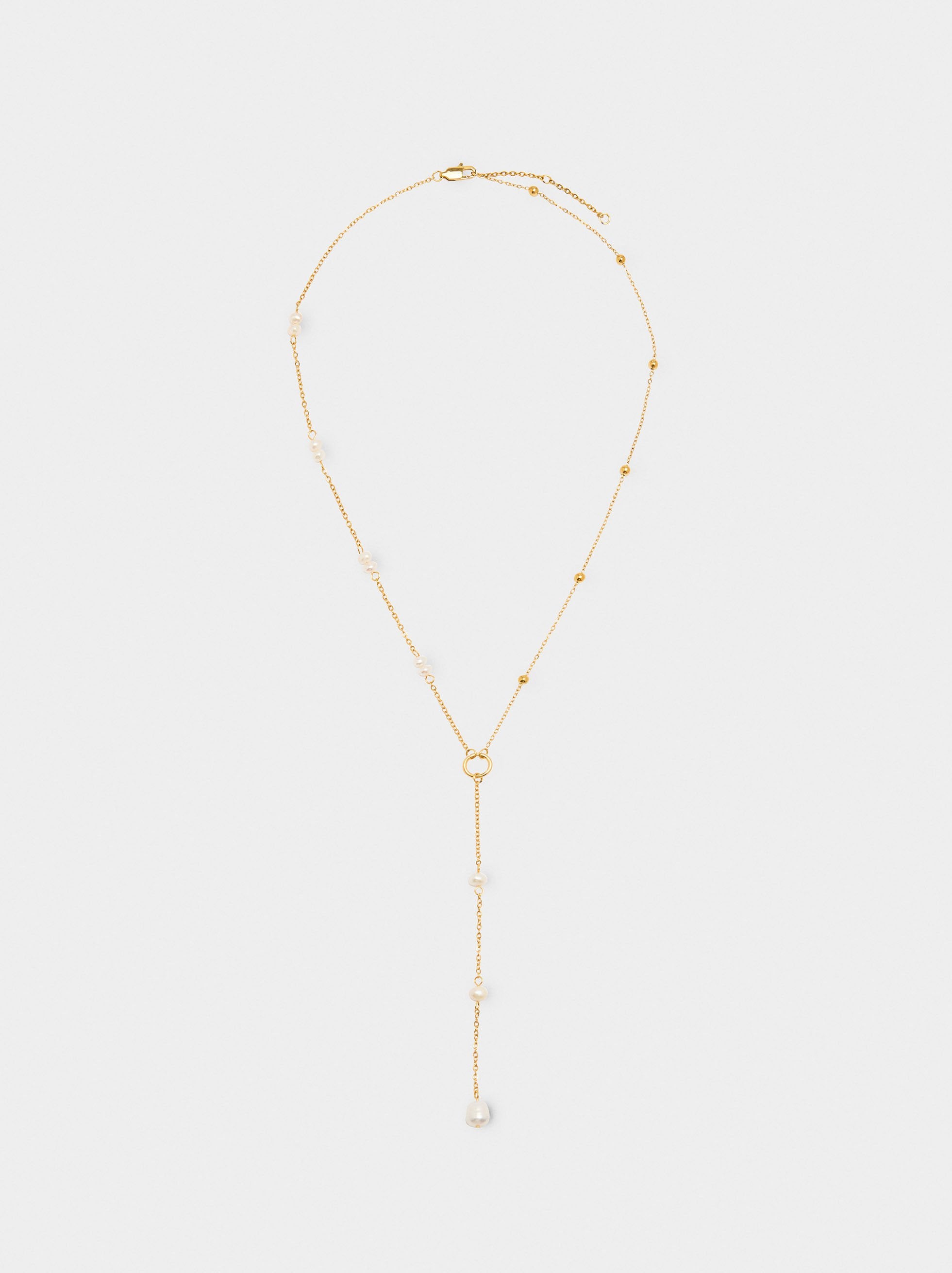 Collar Largo Con Perlas De Agua Dulce - Acero Inoxidable