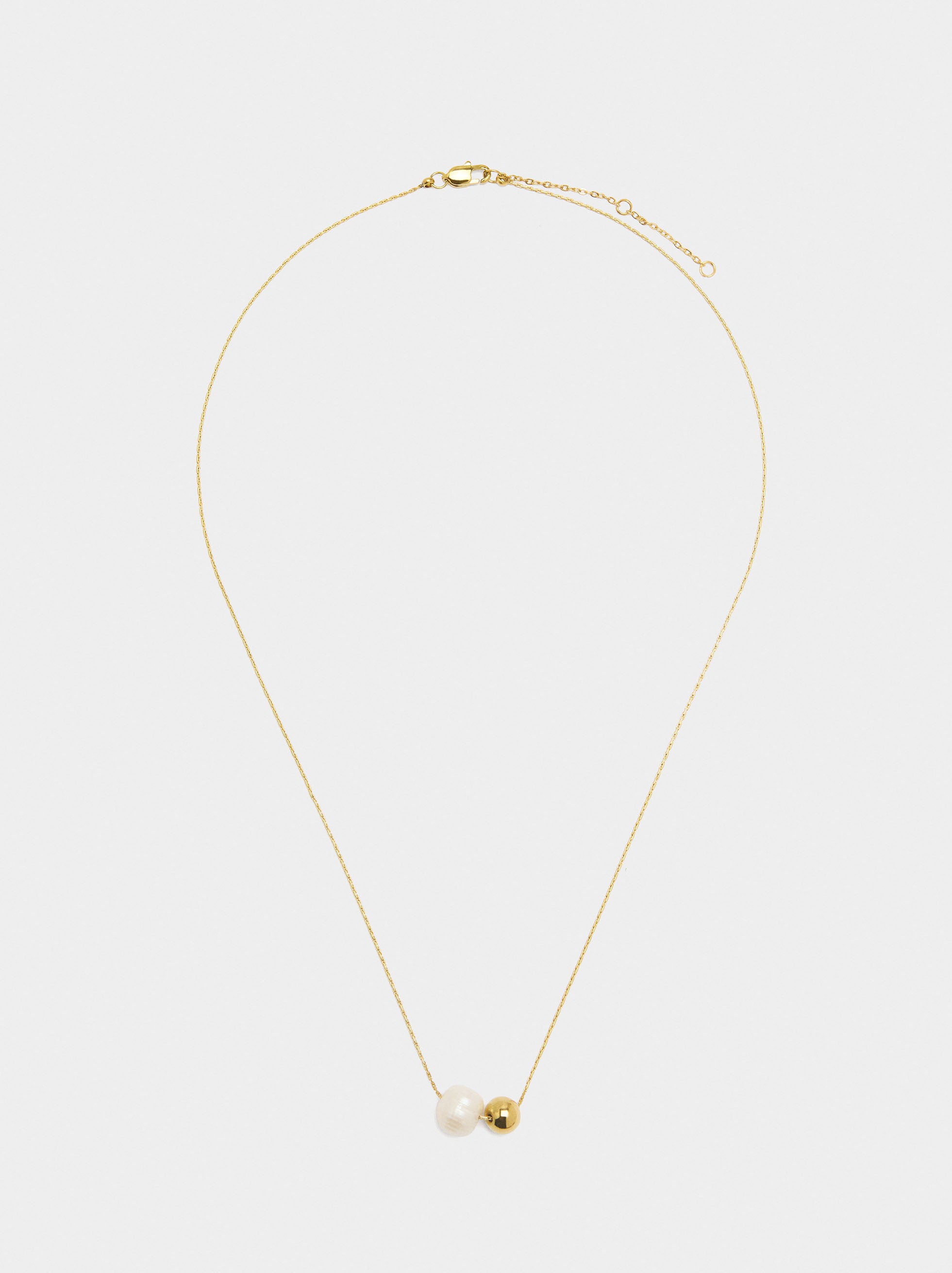 Collar Con Perla Y Cuenta De Acero Inoxidable