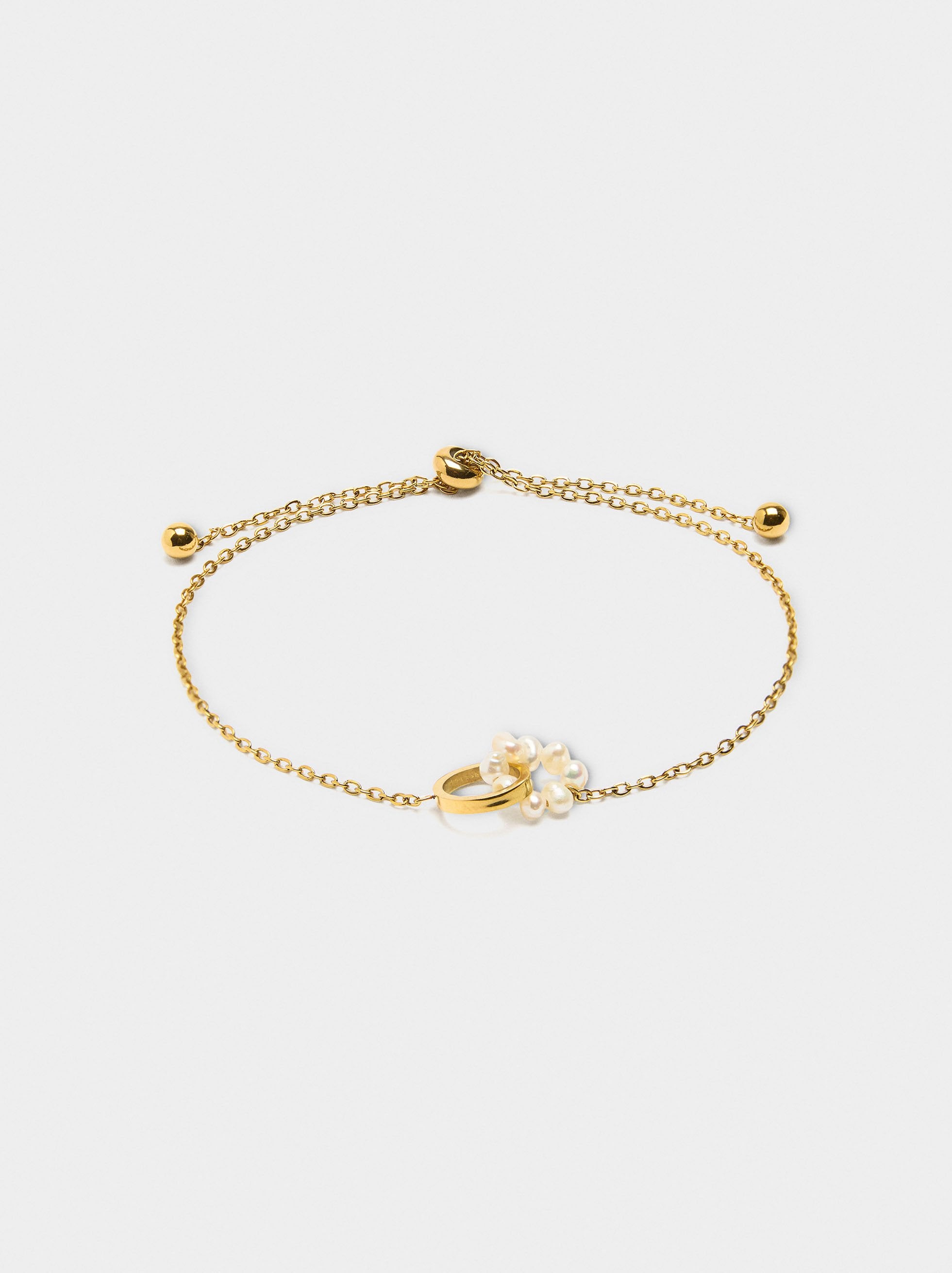 Pulsera Ajustable Con Perlas De Agua Dulce - Acero Inoxidable