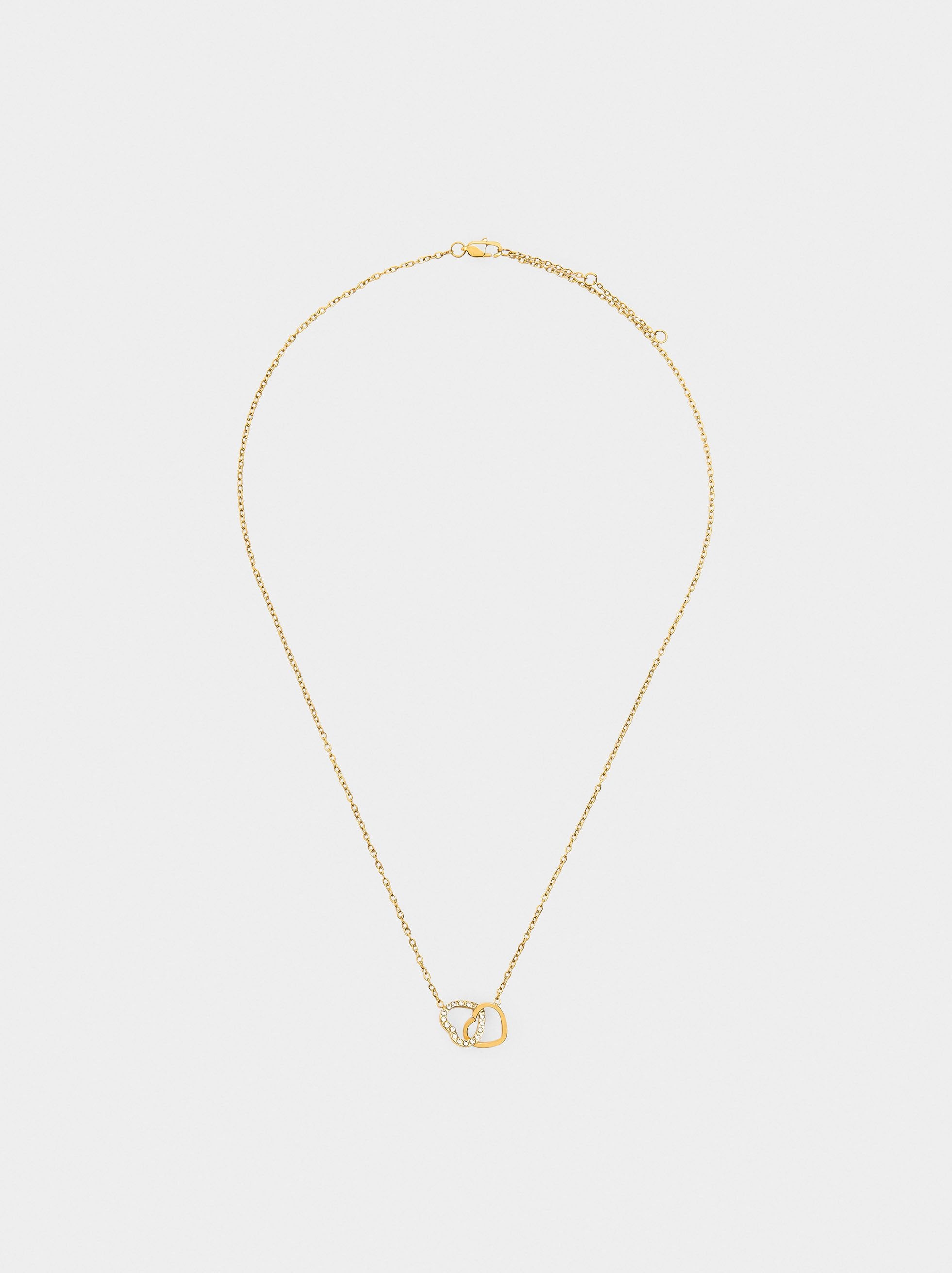 Collar De Corazones Con Cristales - Acero Inoxidable