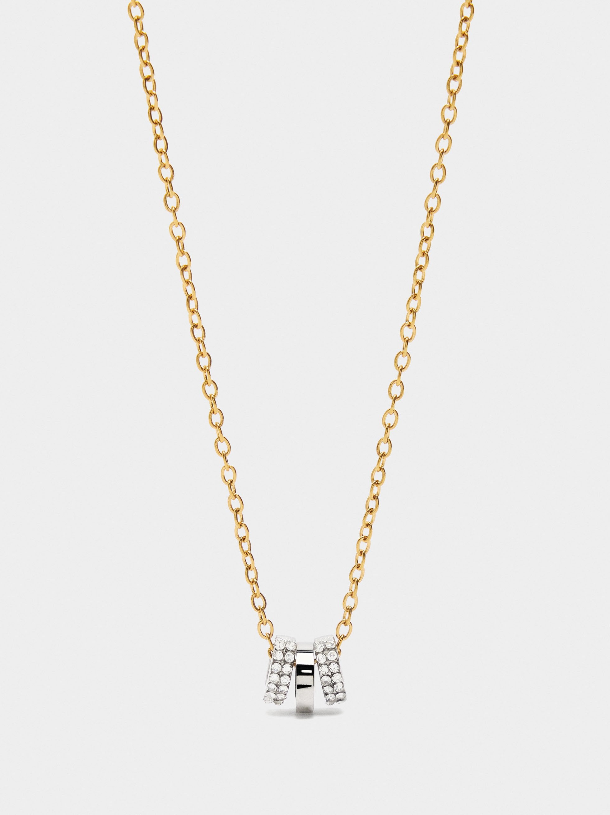 Collar Corto Bicolor Con Cristales - Acero Inoxidable