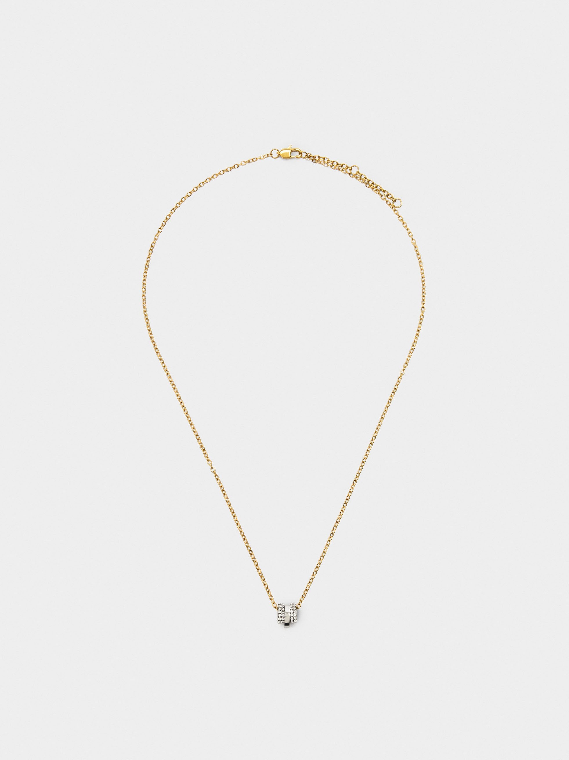 Collar Corto Bicolor Con Cristales - Acero Inoxidable