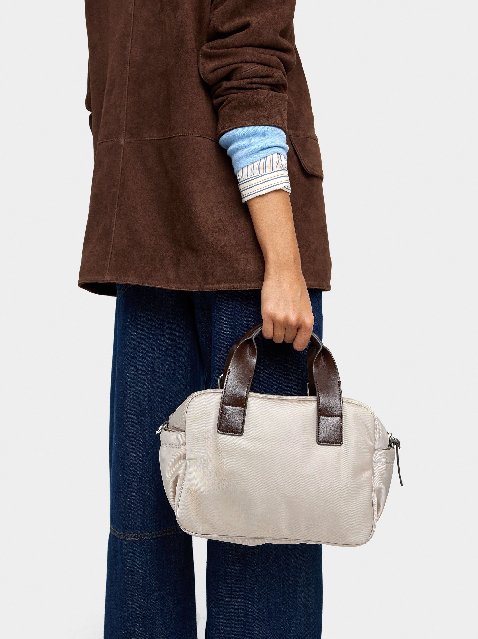 Bolso Tote De Nylon Con Bandolera