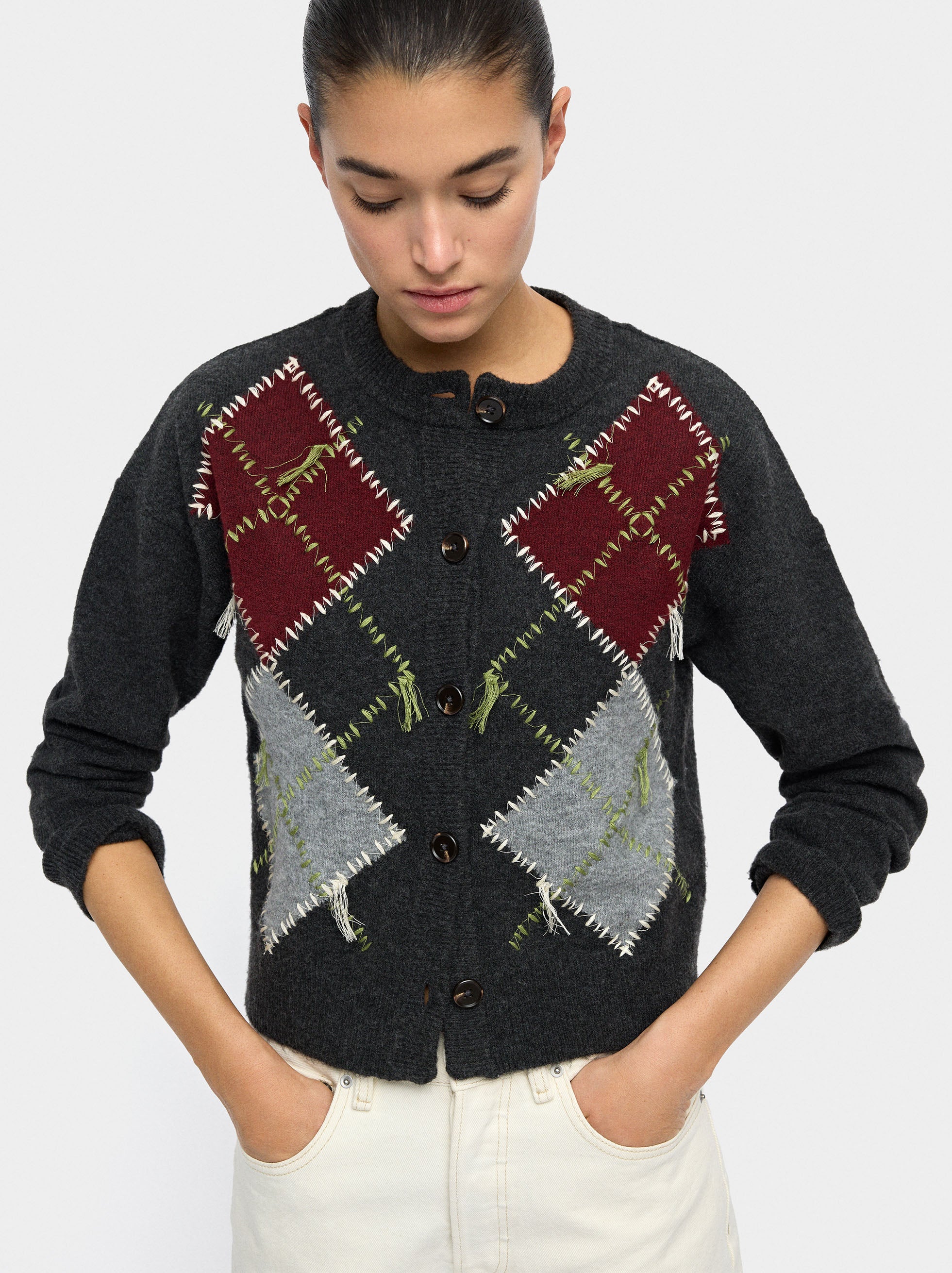 Cárdigan De Punto Con Rombos