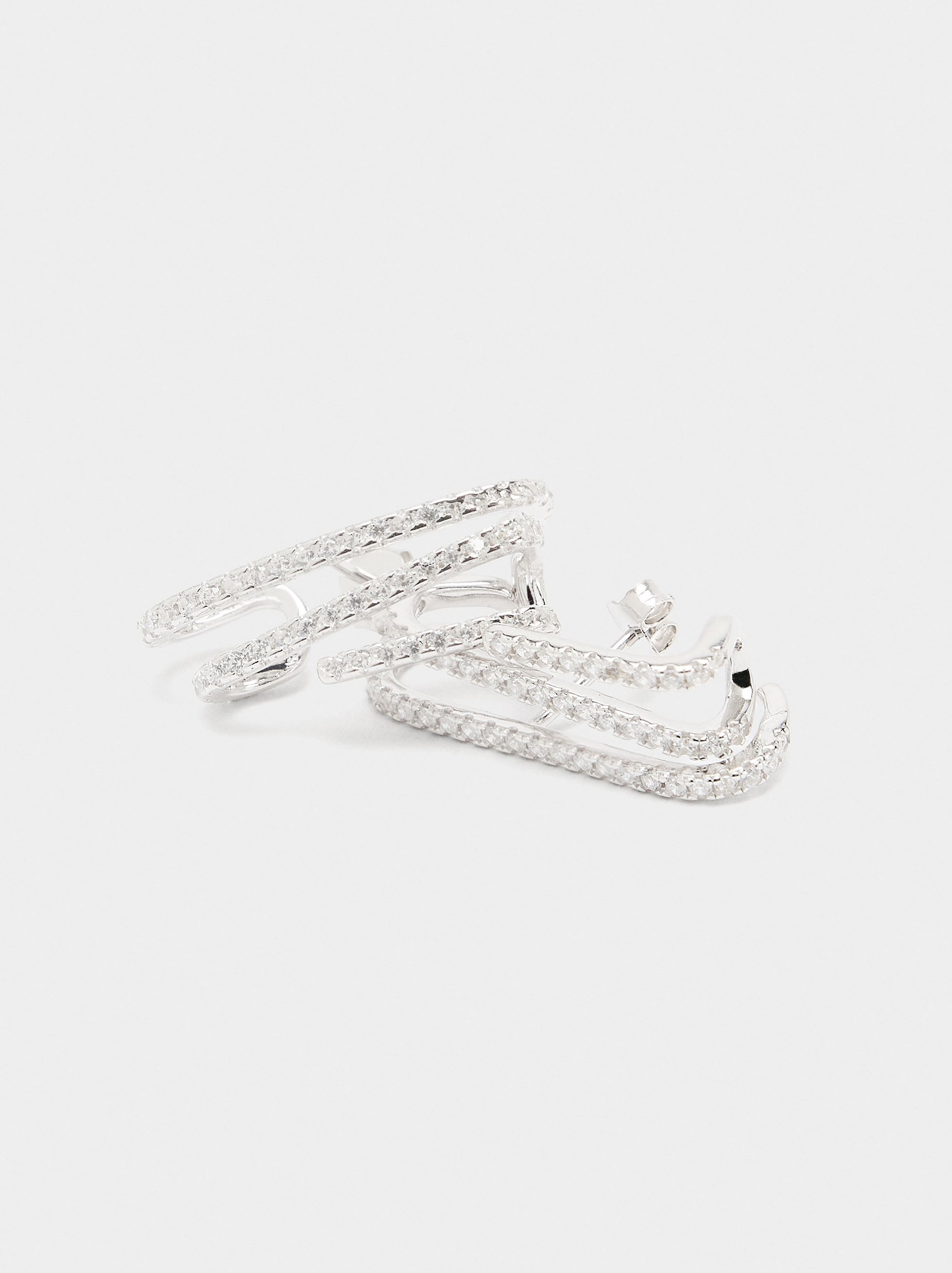 Pendientes Efecto Triple Con Circonitas - Plata De Ley 925