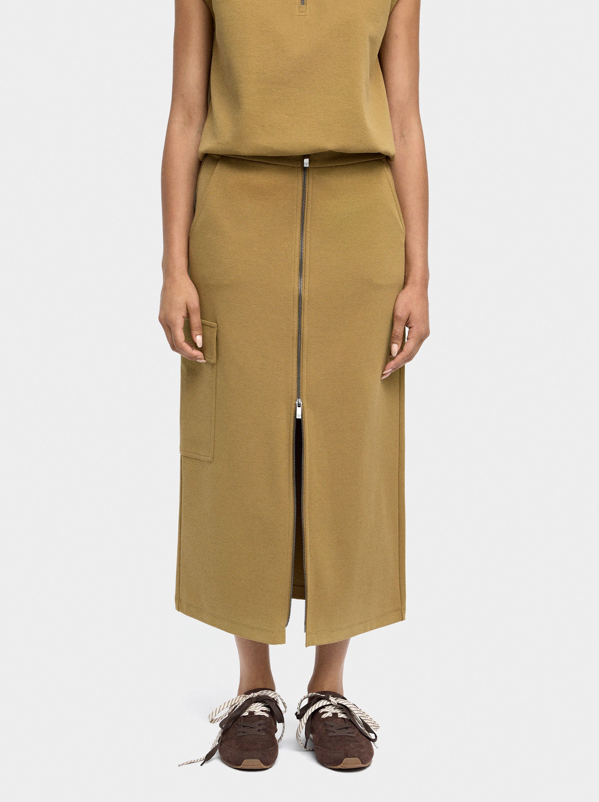 Falda Larga De Algodón Con Cierre Frontal