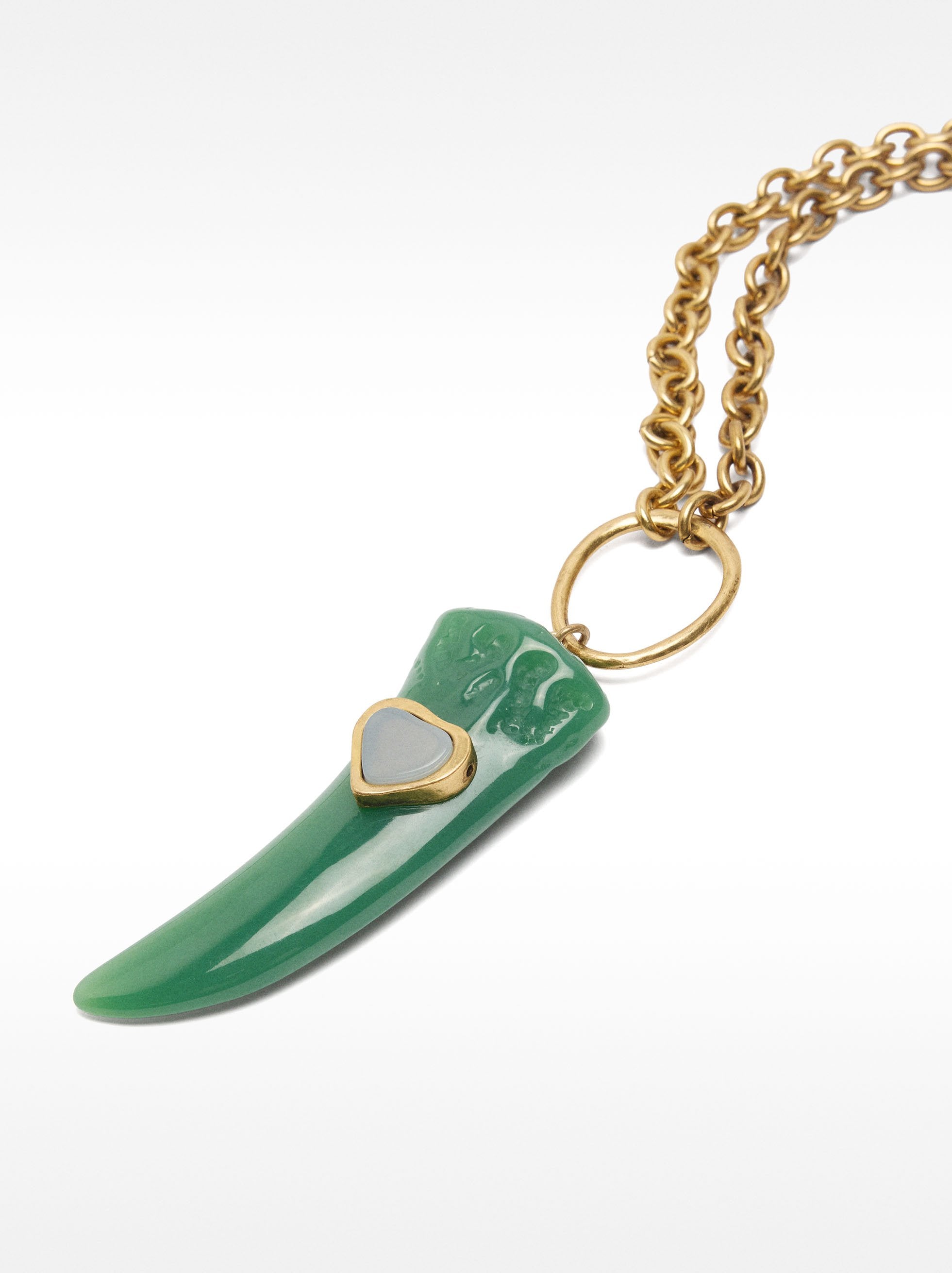 Collar Largo De Eslabones Con Colgante De Piedra