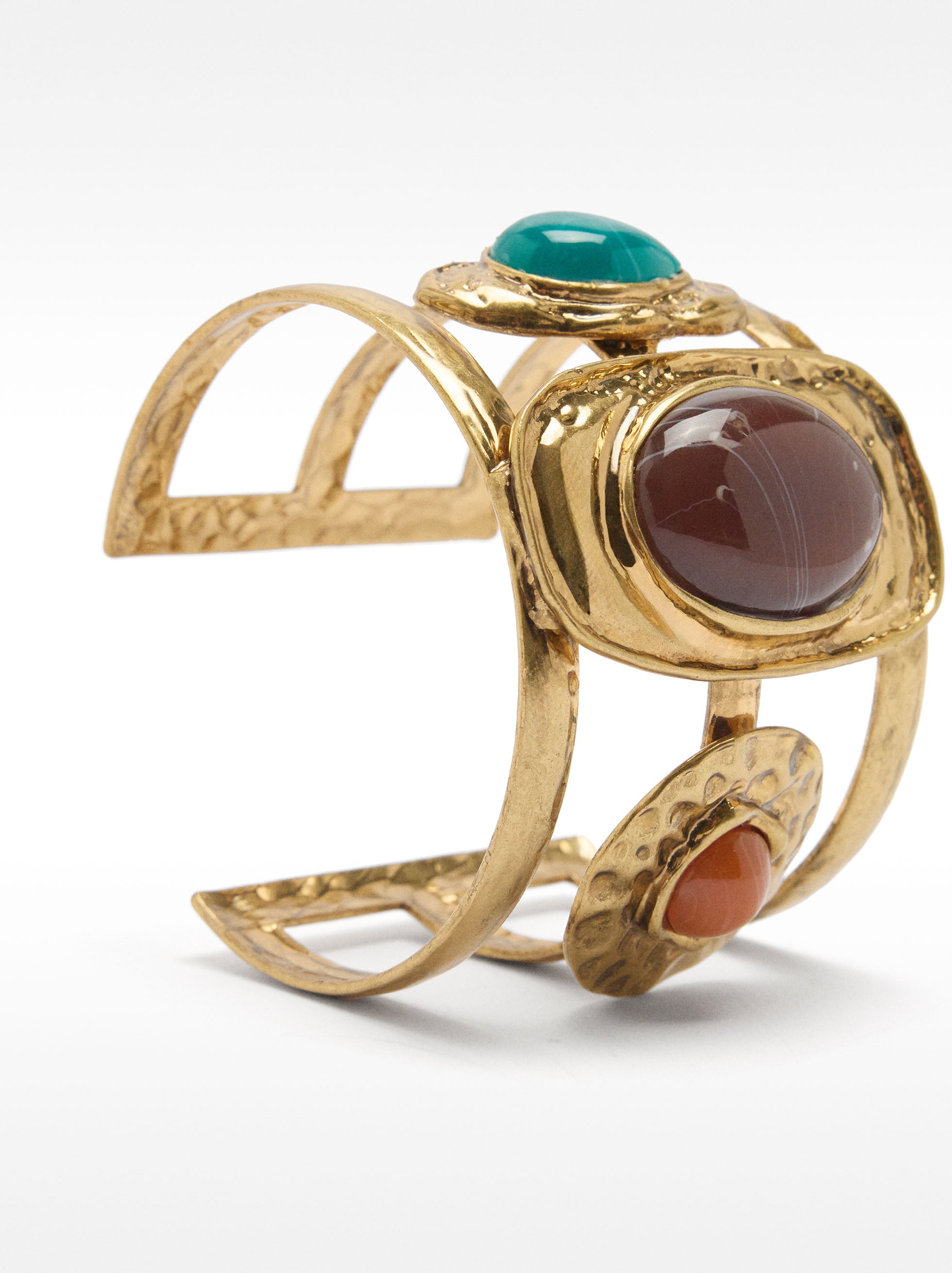 Pulsera Ancha Abierta Con Detalles Efecto Piedra