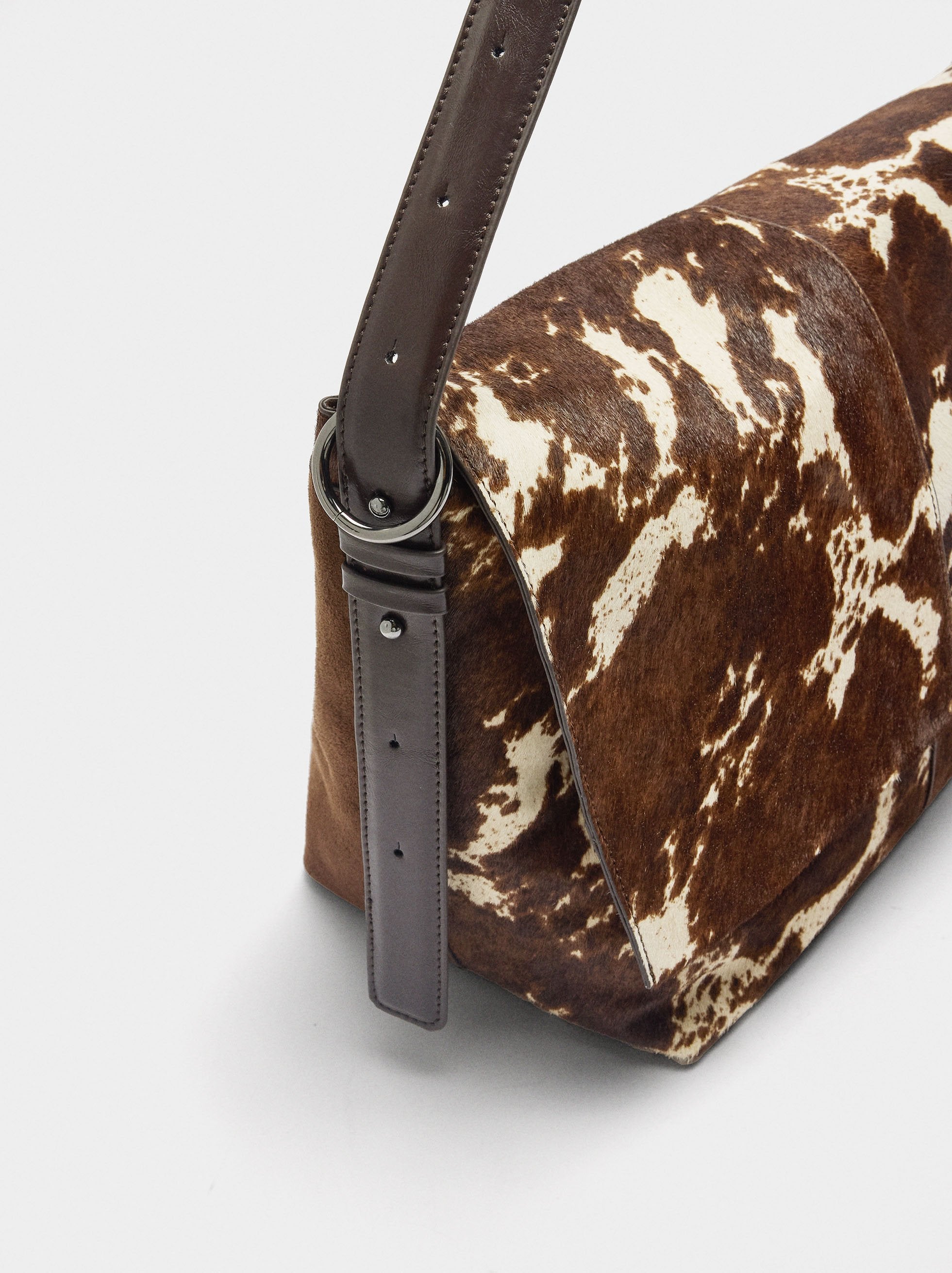 Bolso De Hombro De Piel Con Pelo