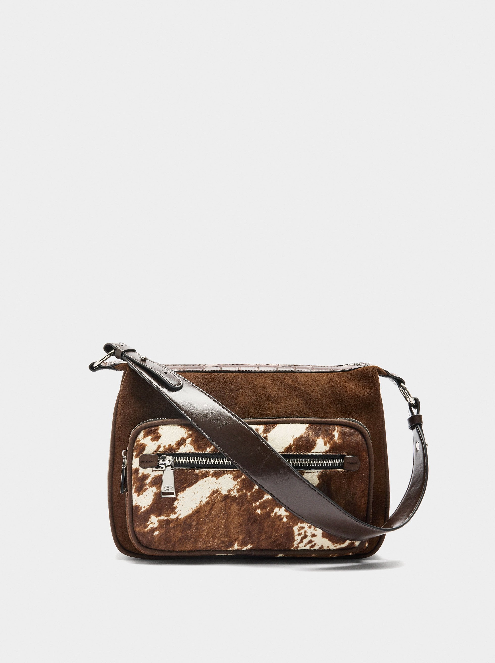 Bolso Bandolera Con Piel