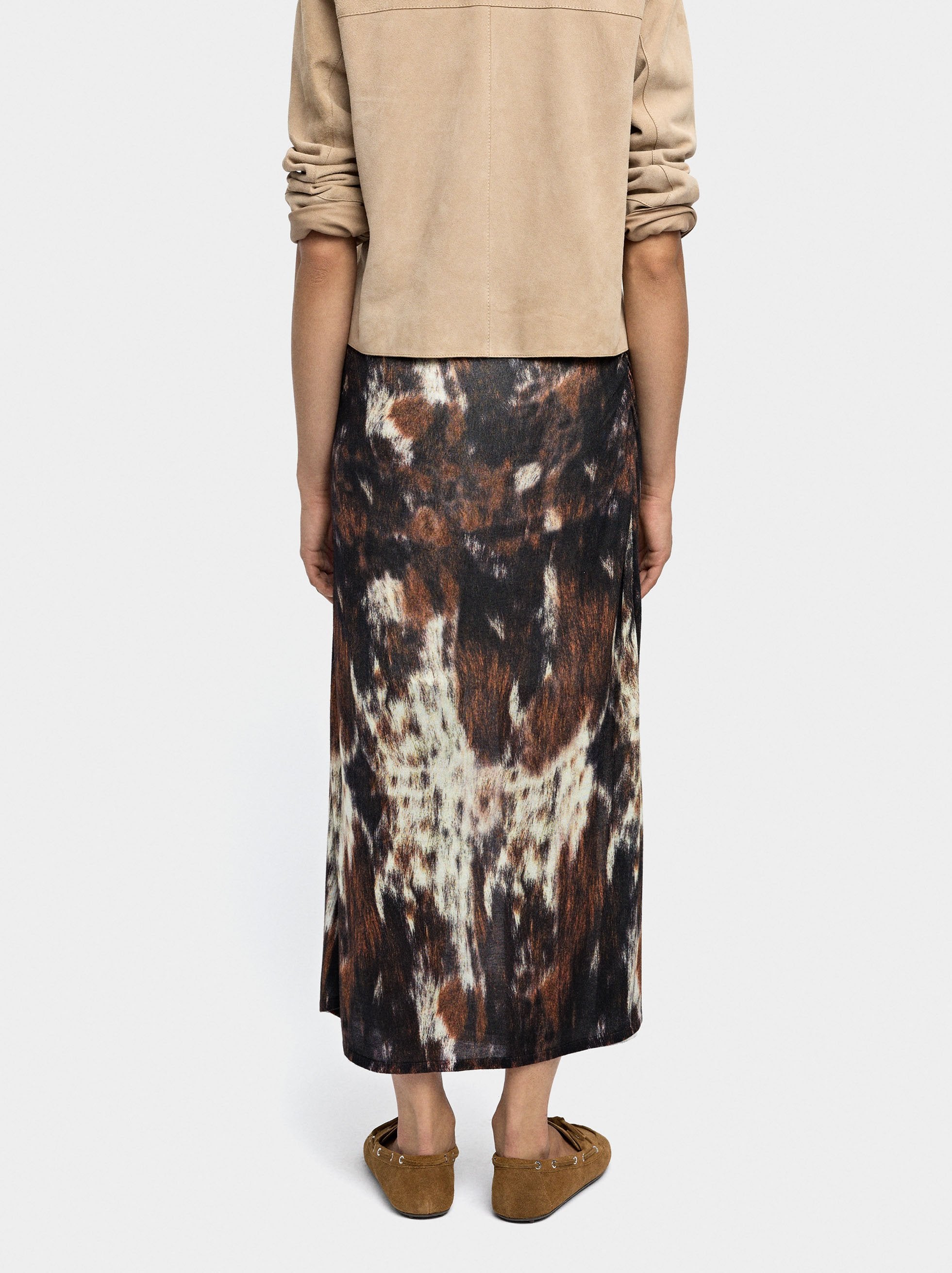 Falda Larga De Malla Estampado Animal