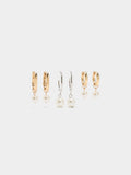 Set De Aros Bicolor Con Perlas