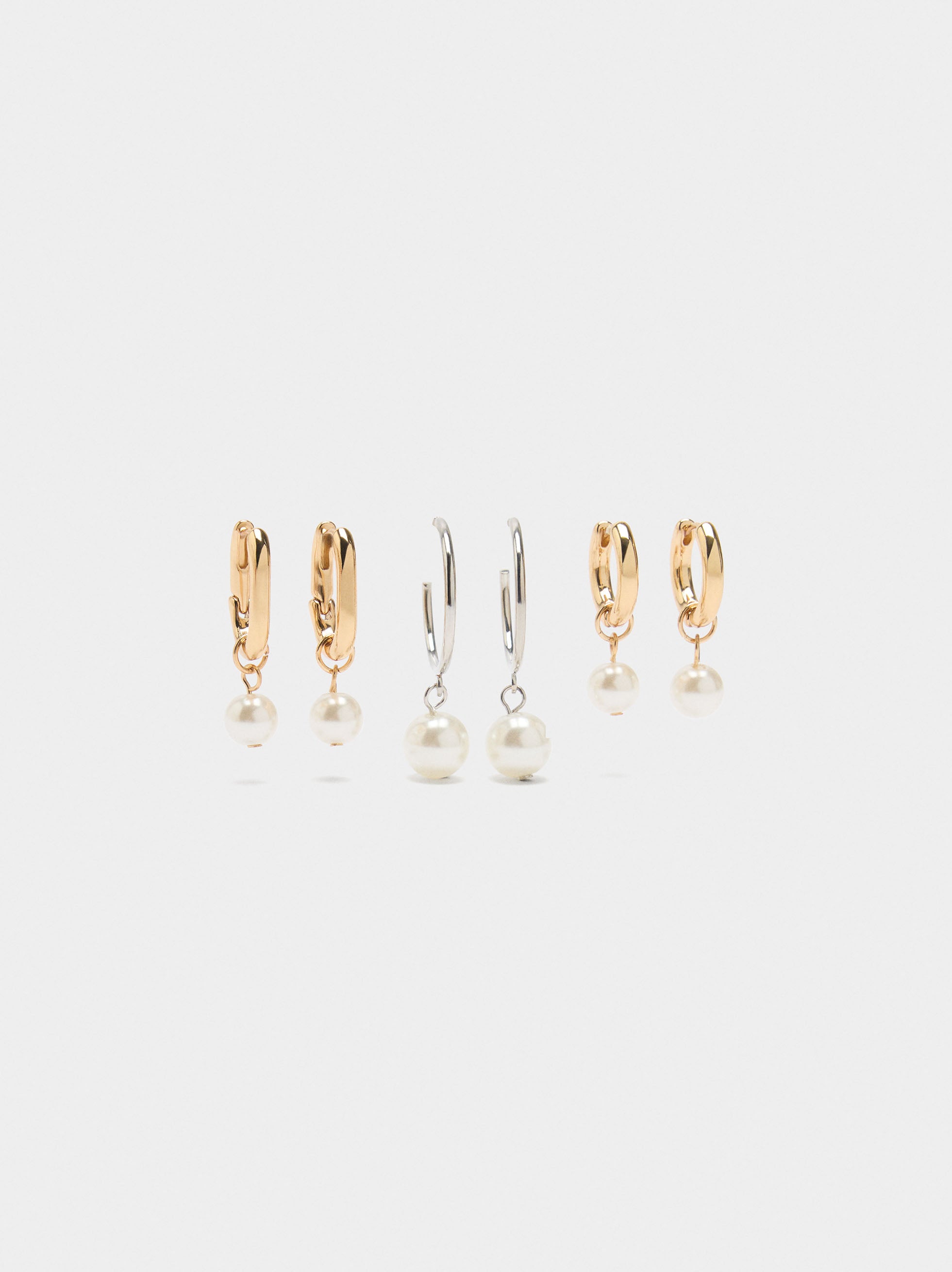 Set De Aros Bicolor Con Perlas