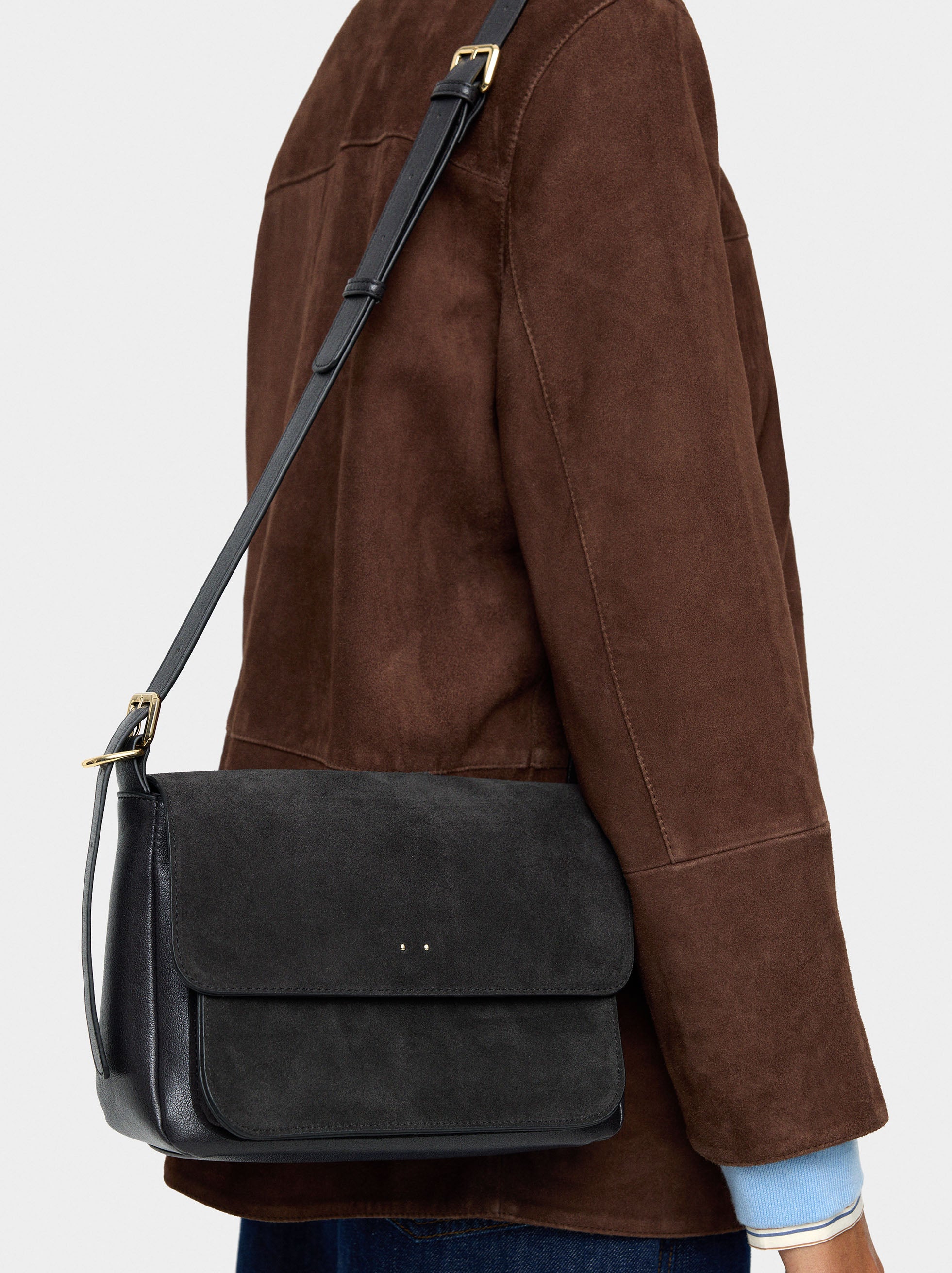 Bolso Bandolera Con Piel