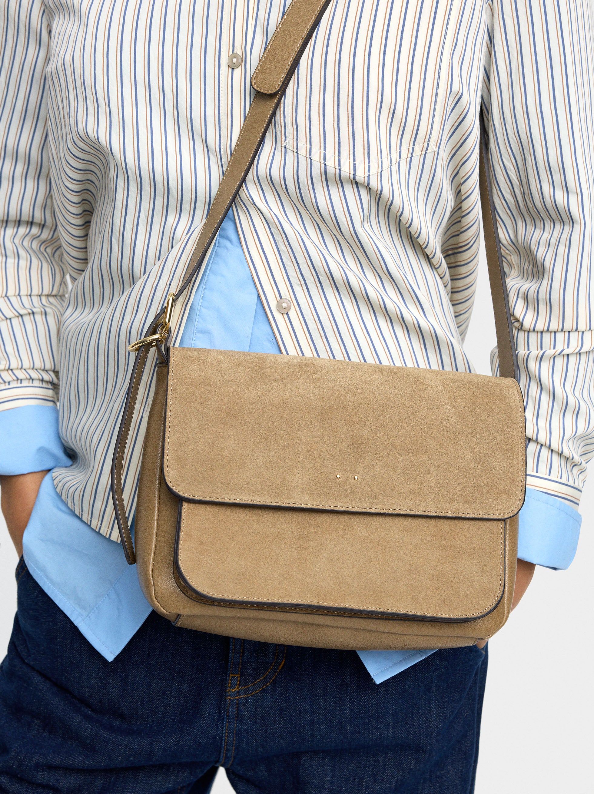 Bolso Bandolera Con Piel