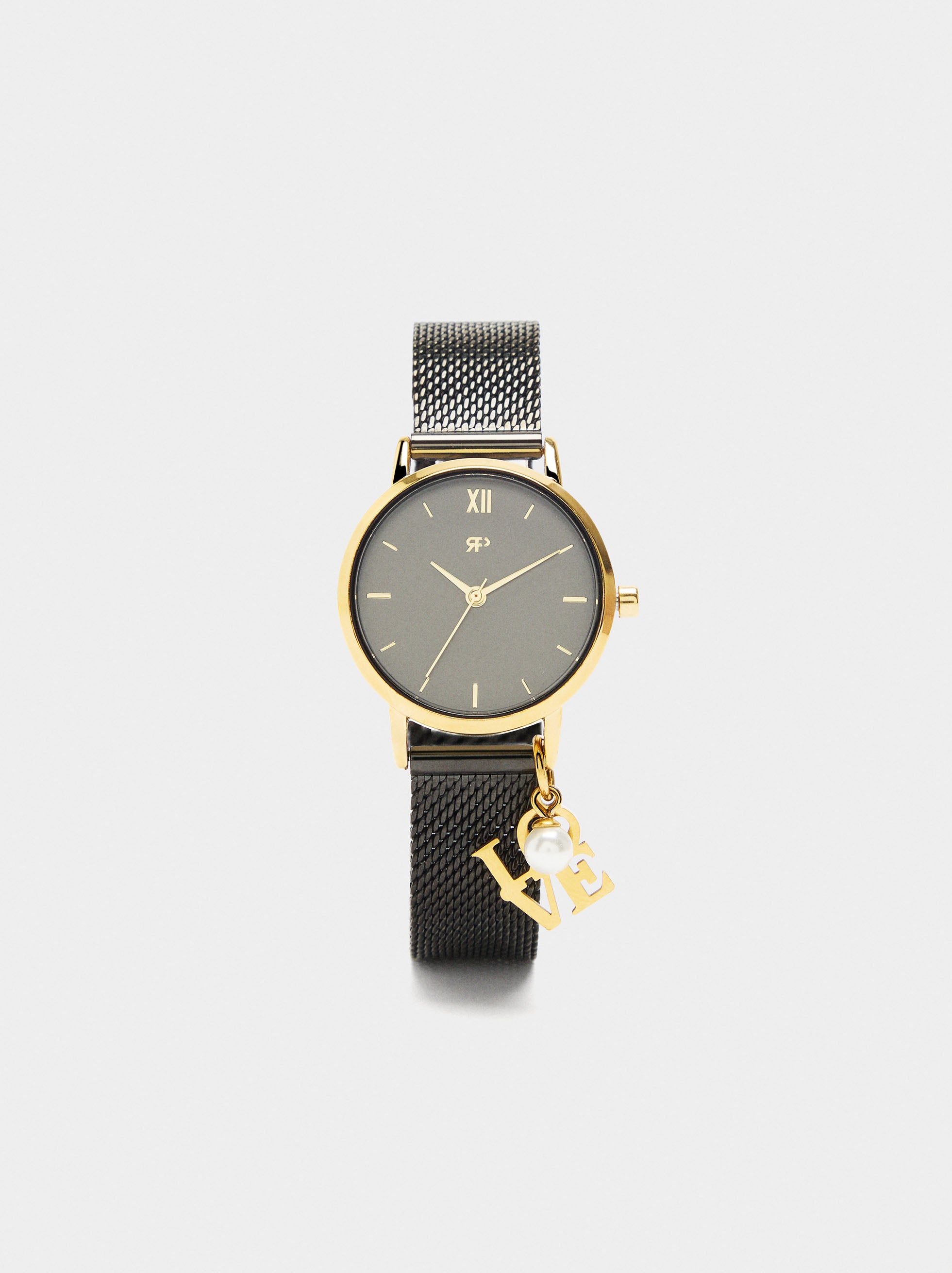 Reloj De Malla Metálica Con Charm Love