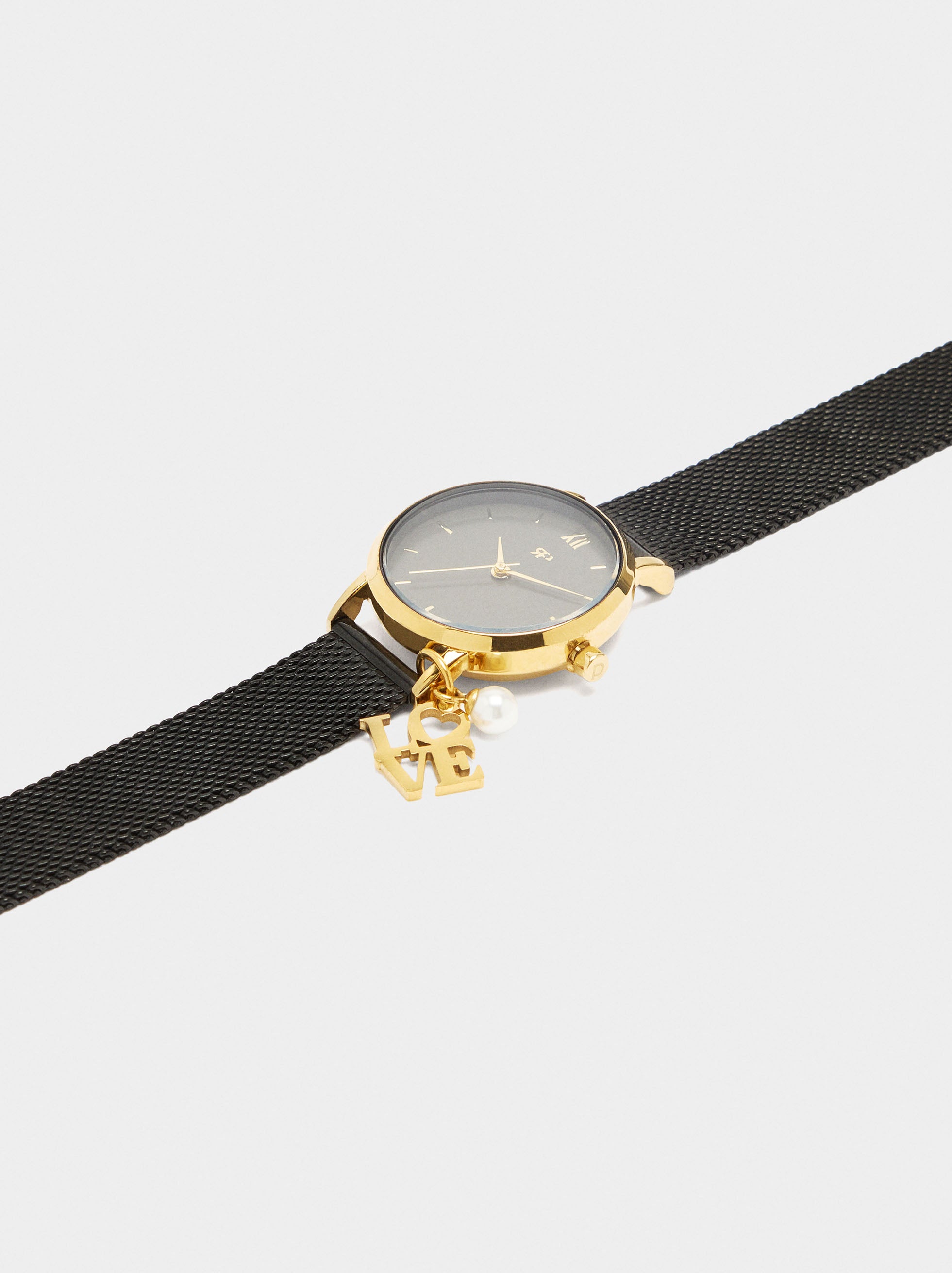 Reloj De Malla Metálica Con Charm Love