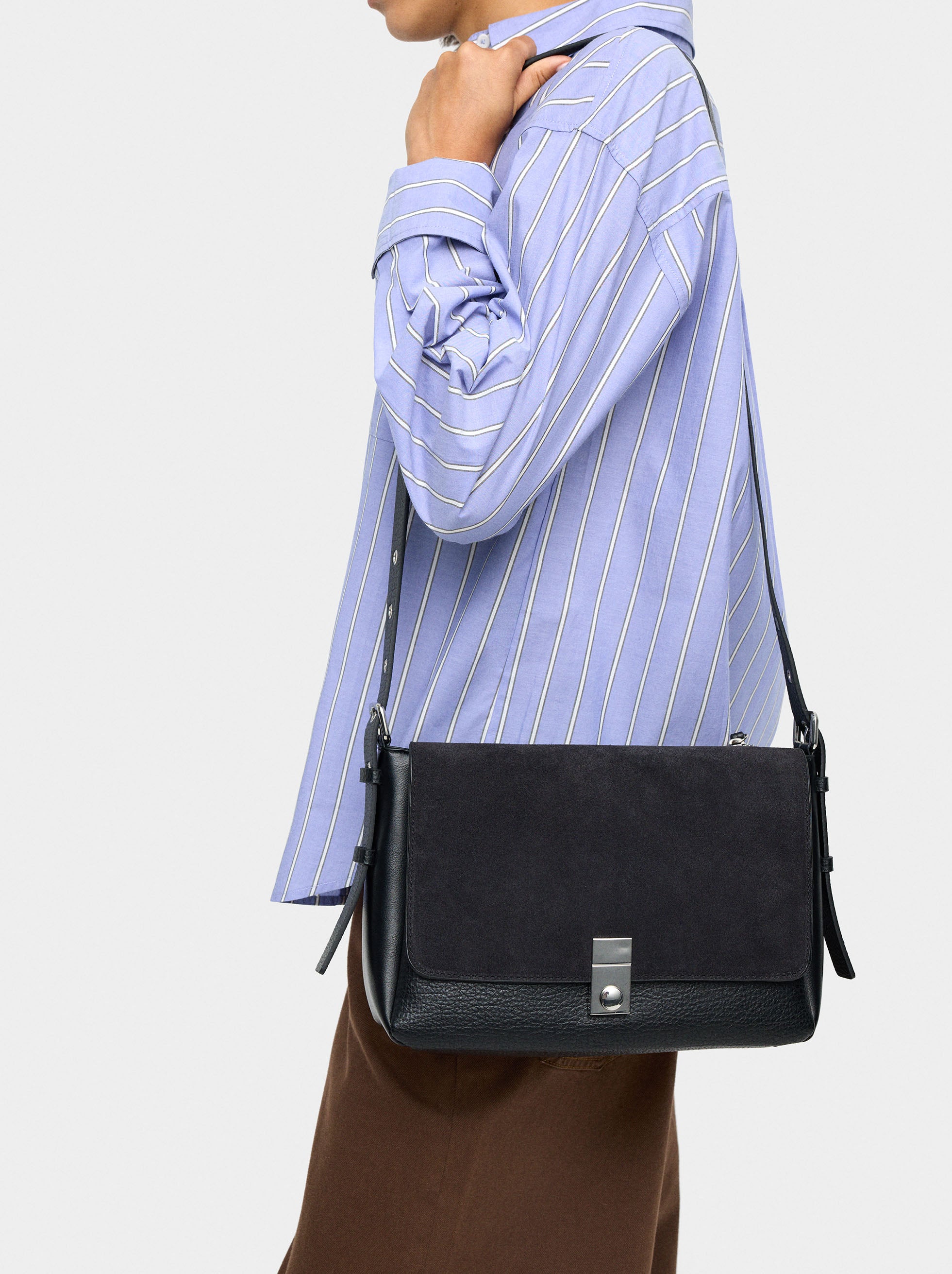 Bolso Bandolera Con Piel
