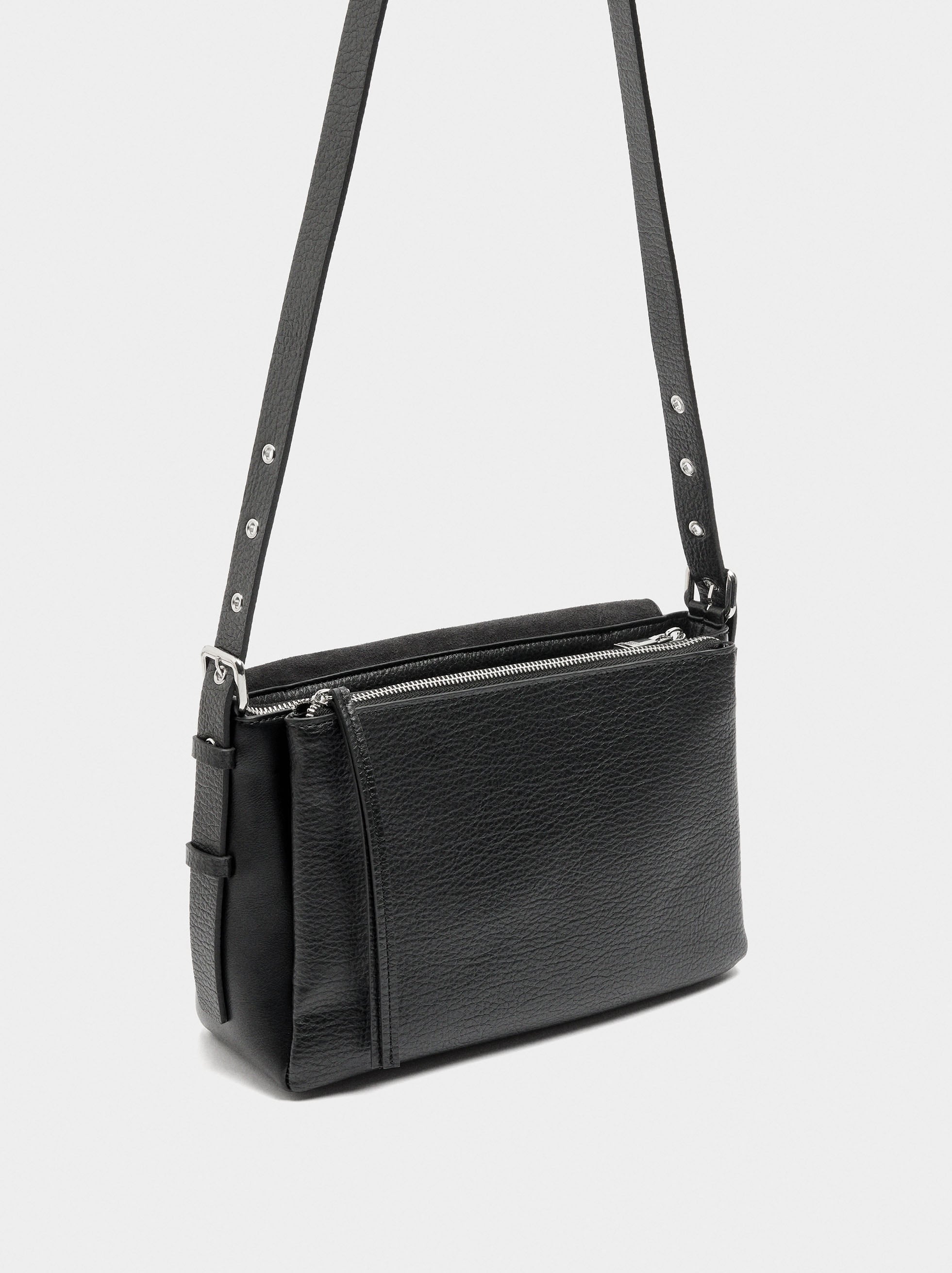 Bolso Bandolera Con Piel