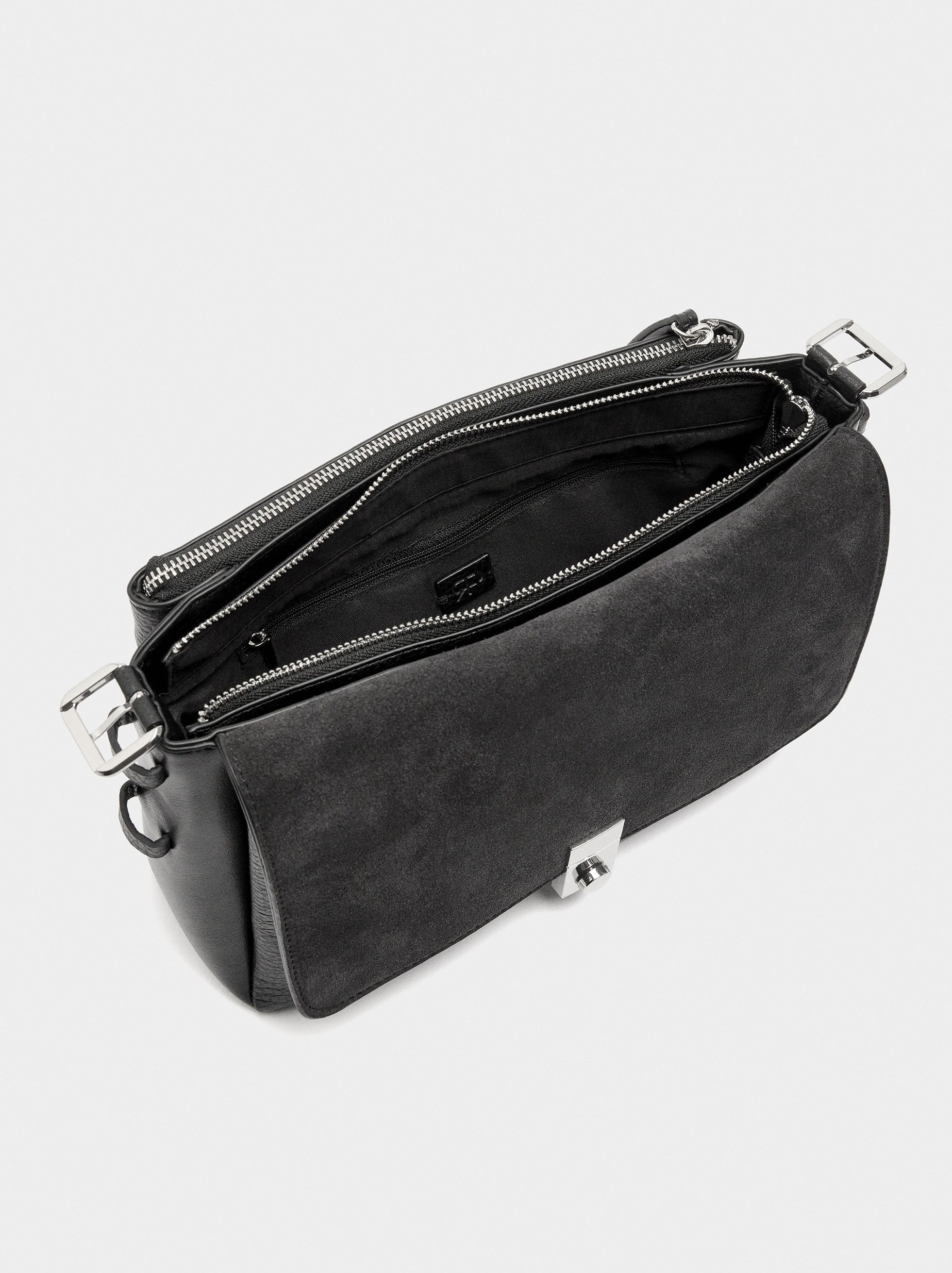 Bolso Bandolera Con Piel
