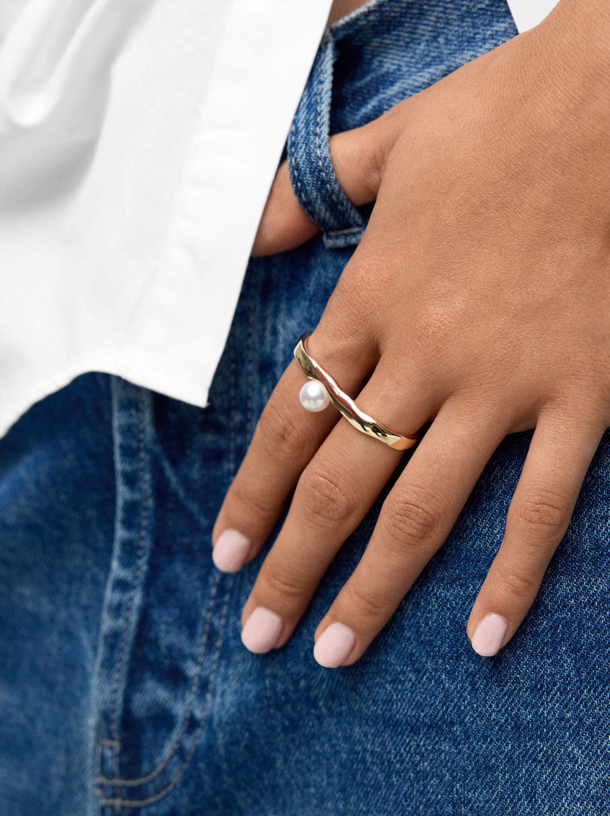 Anillo Doble Con Perla