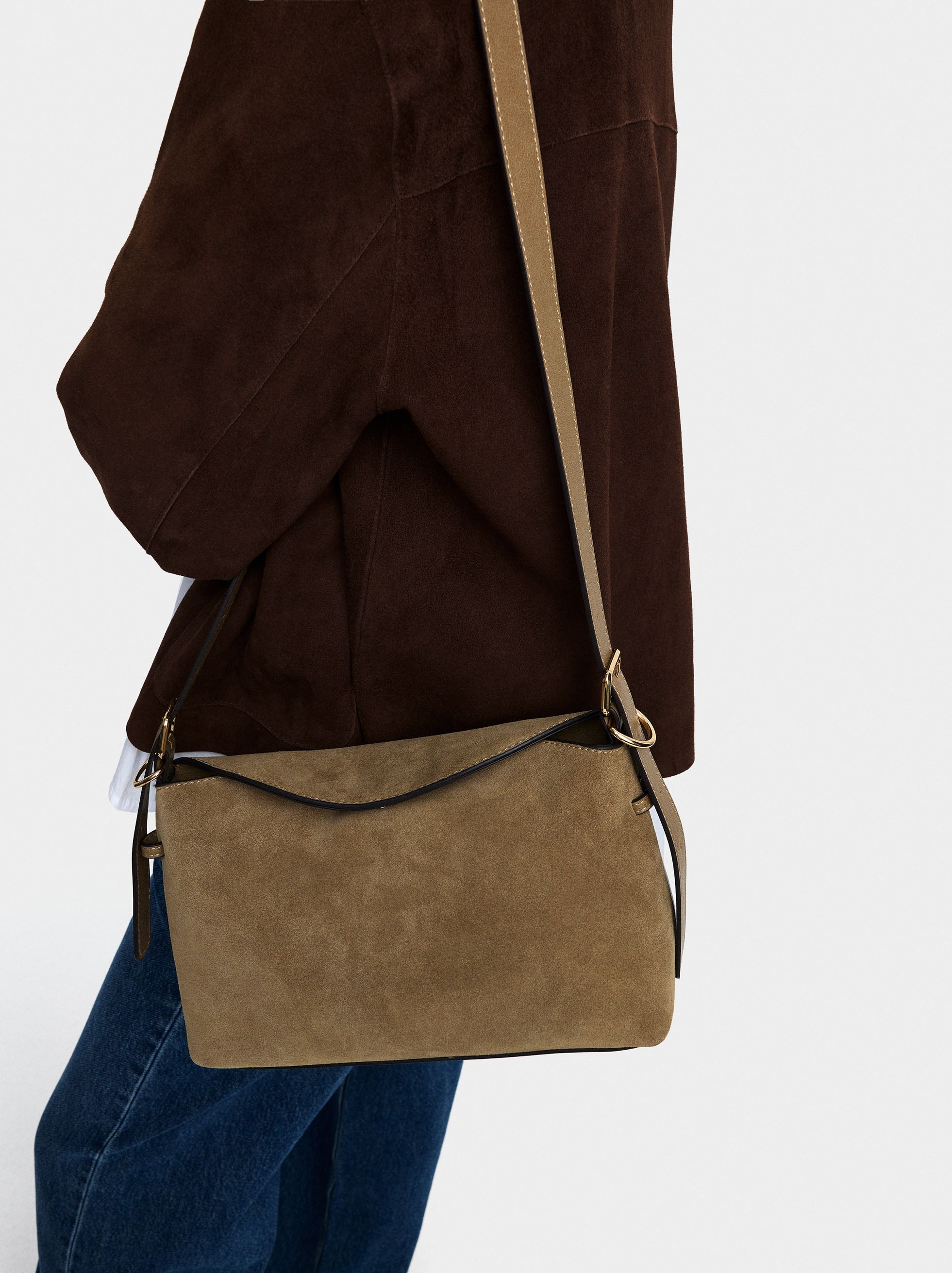 Bolso Bandolera Con Piel