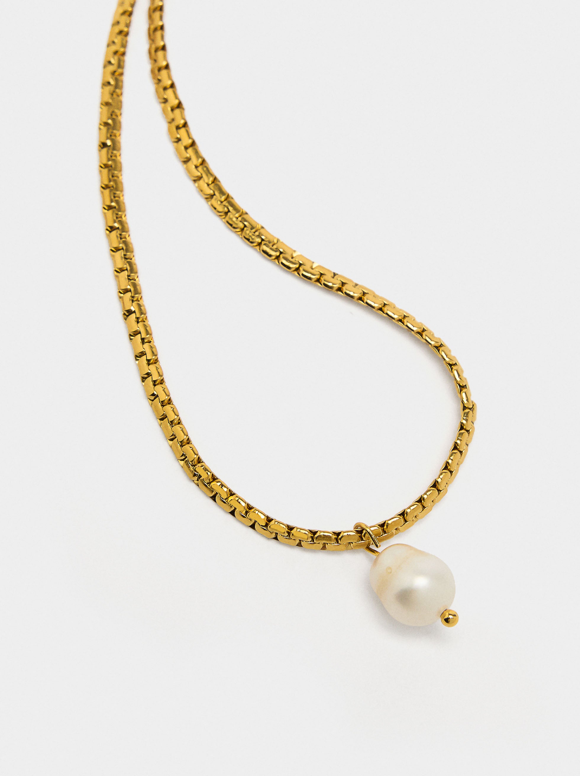 Collar Colgante De Perla De Agua Dulce - Acero Inoxidable