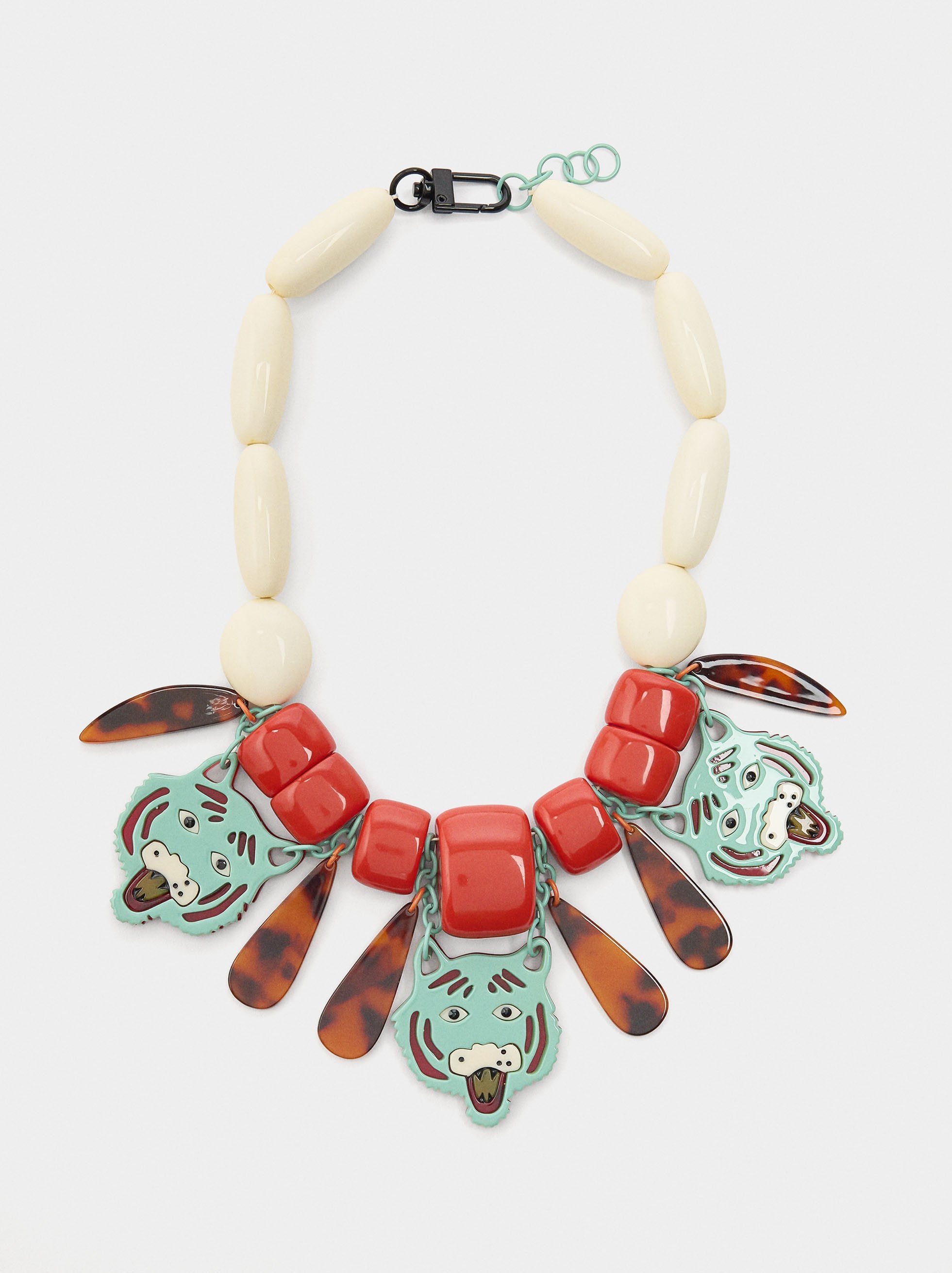 Collar Cuentas De Resina Con Charms De Tigre