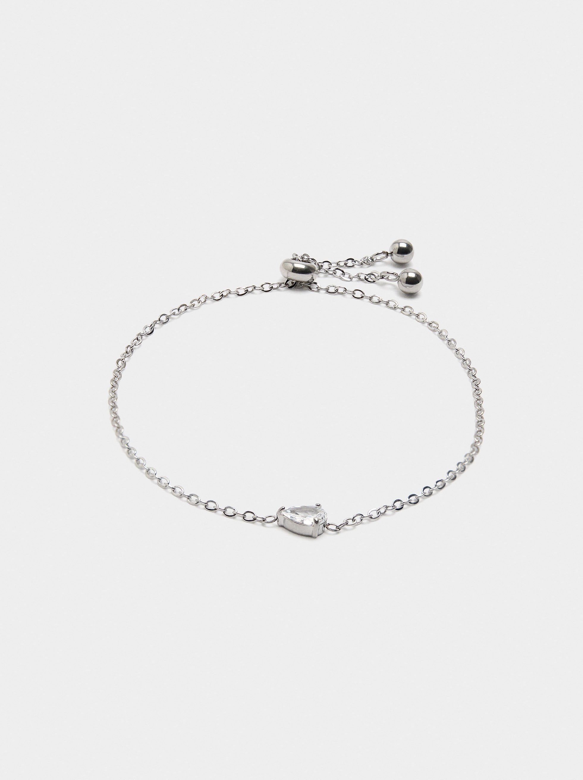 Pulsera De Eslabones Con Circonia - Acero Inoxidable