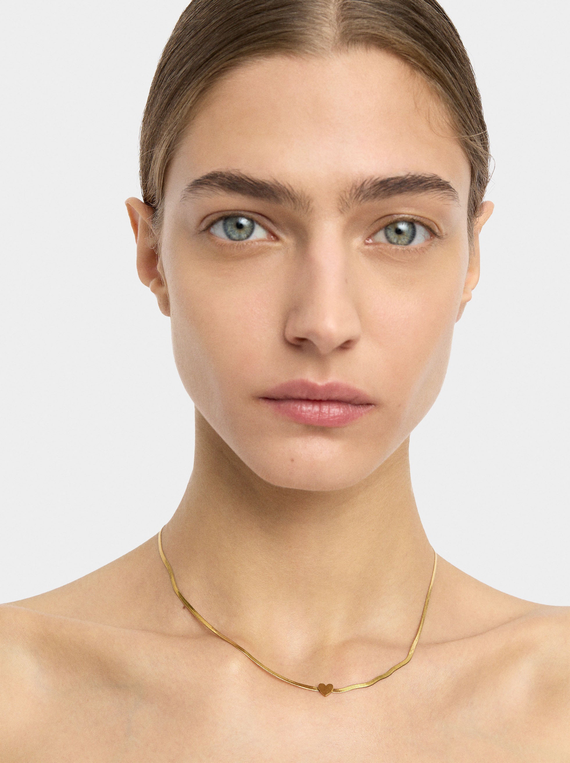 Collar Cadena De Serpiente Corazón - Acero Inoxidable