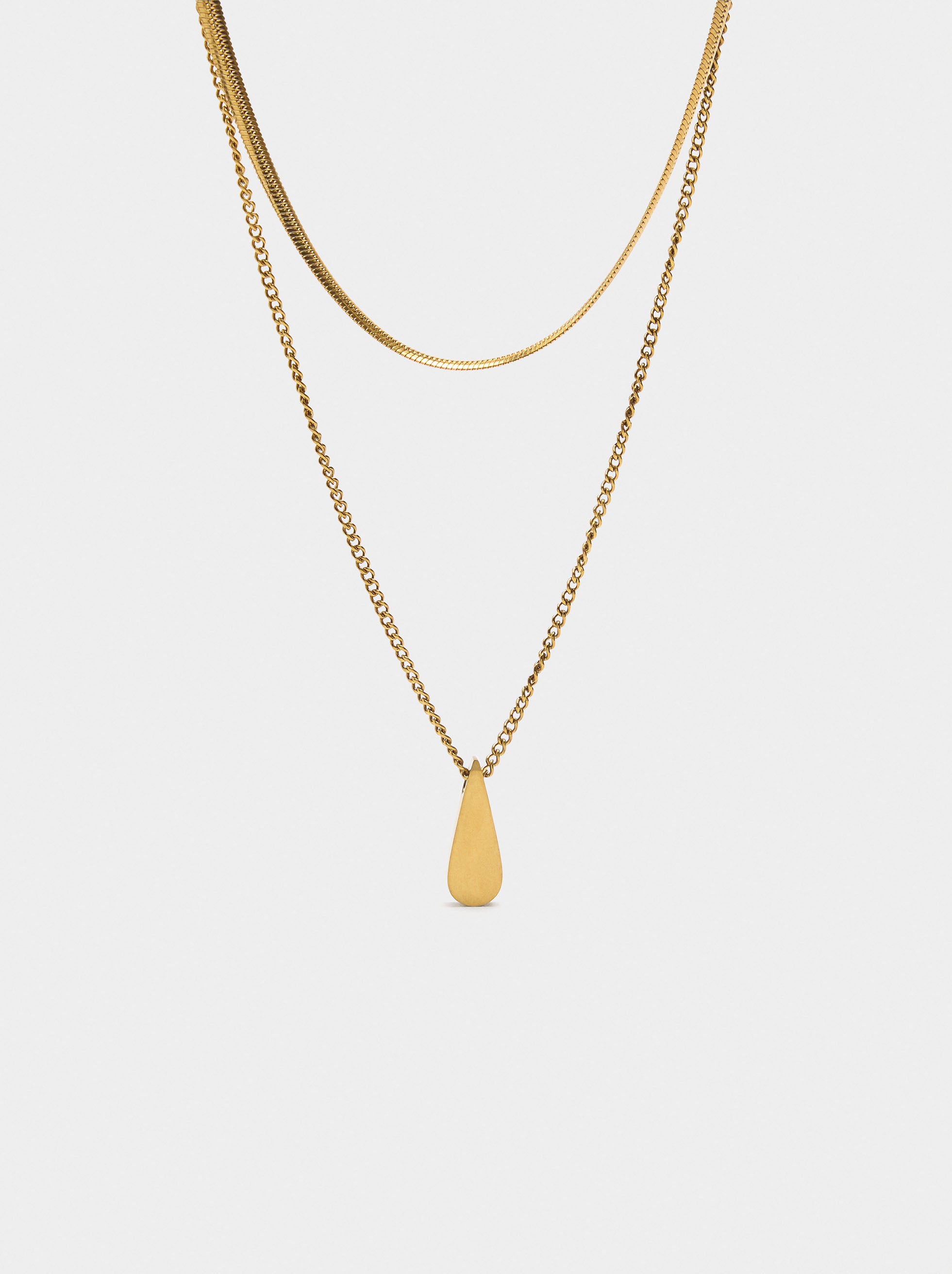 Collar Efecto Doble Con Lágrima - Acero Inoxidable