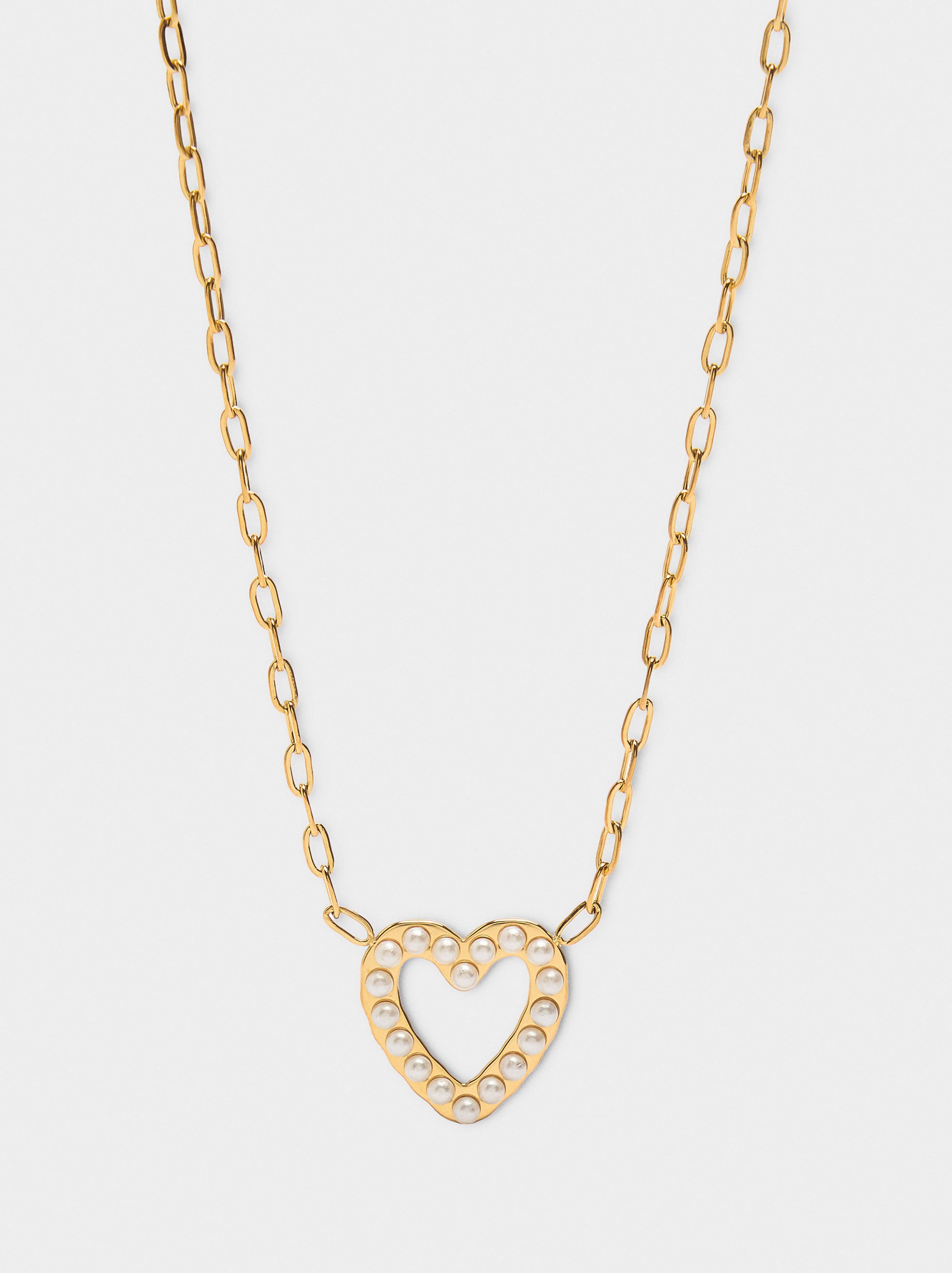 Collar De Eslabones Con Corazón - Acero Inoxidable