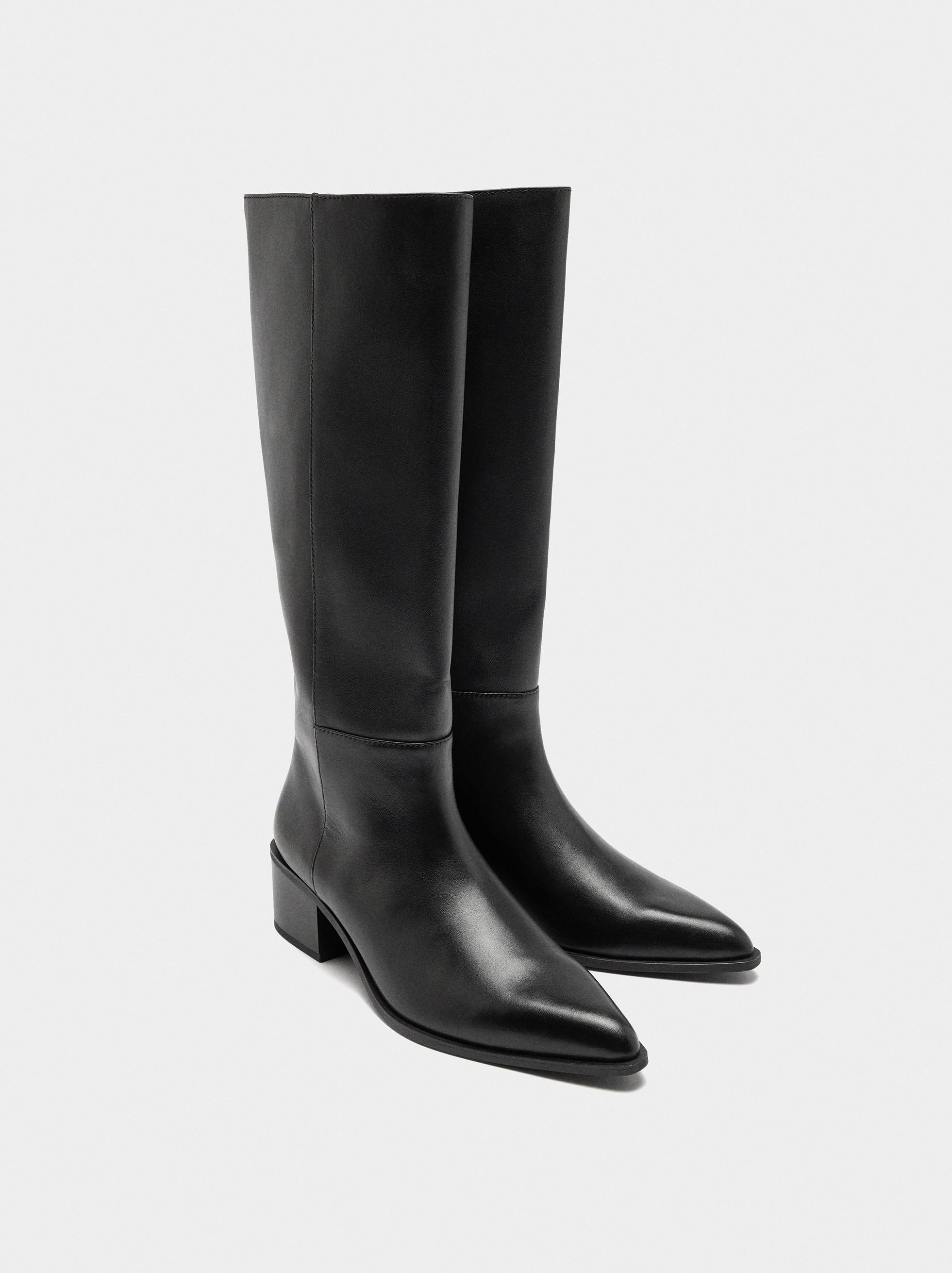 Botas De Piel Tacón Ancho
