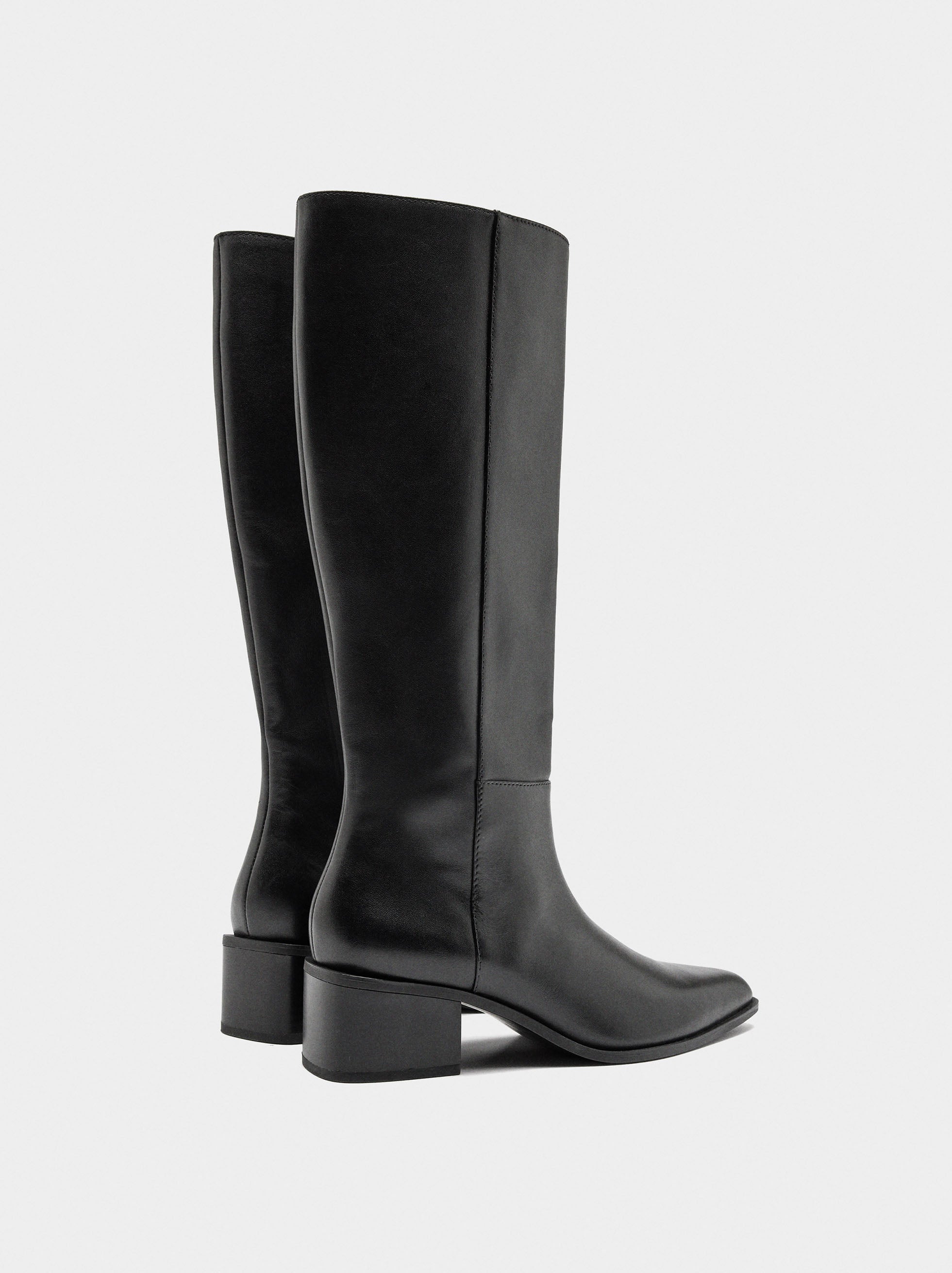 Botas De Piel Tacón Ancho