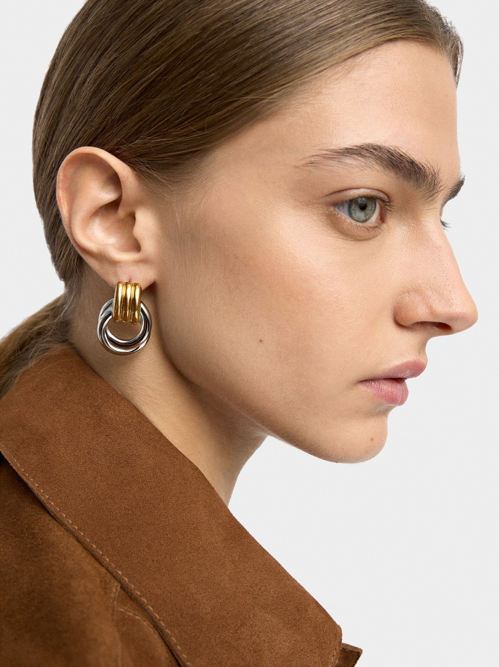 Pendientes Cortos Con Aros - Acero Inoxidable