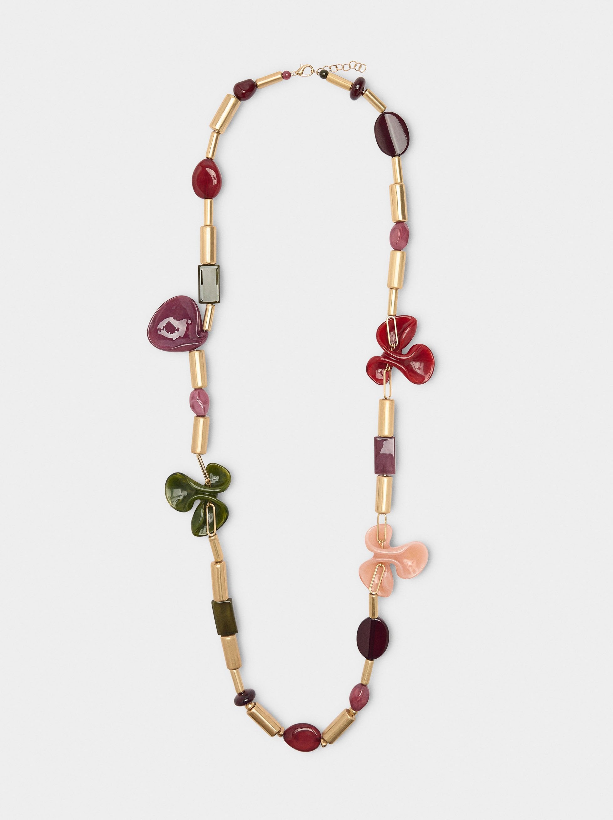 Collar Largo Con Flores De Resina