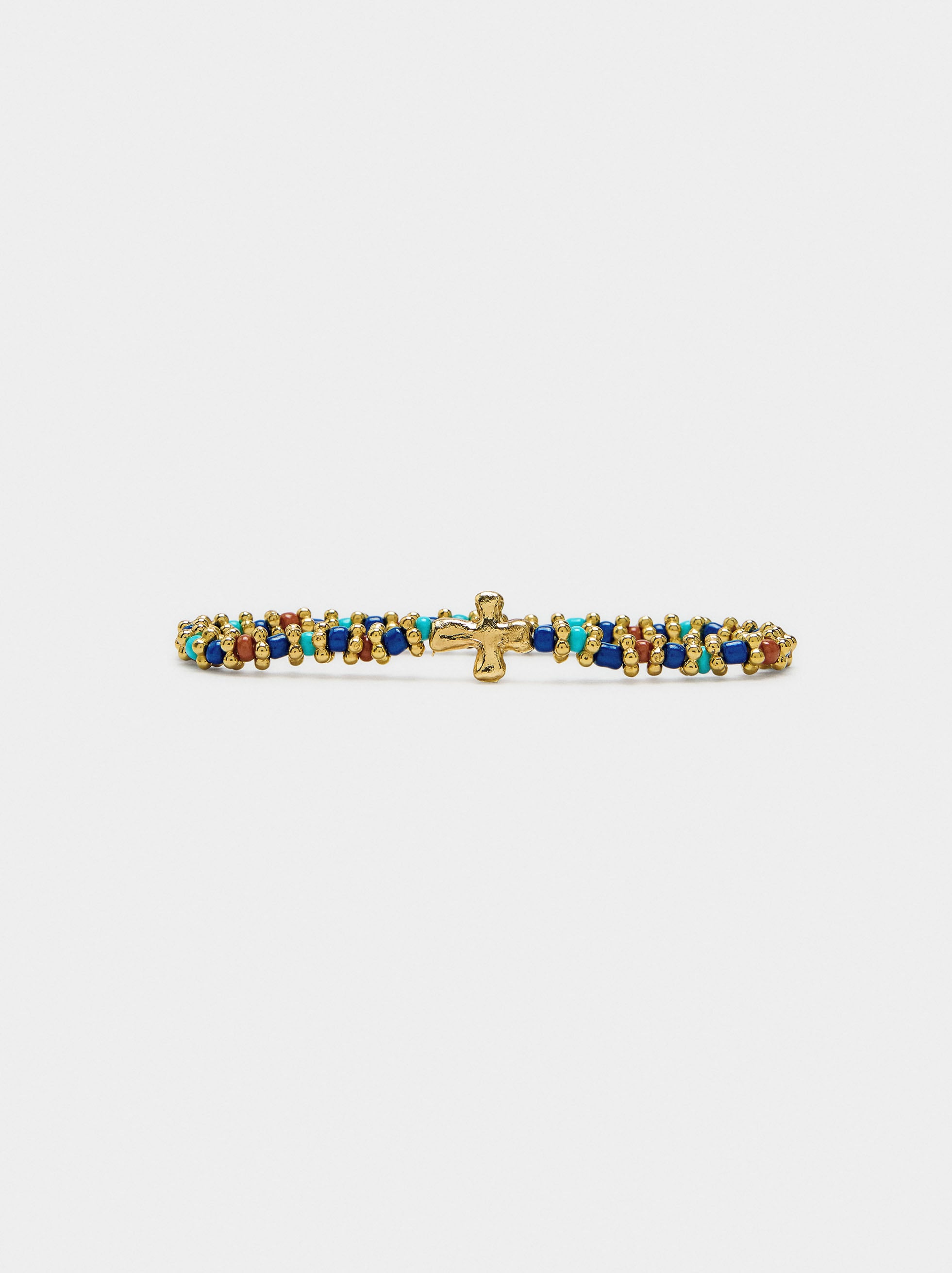 Pulsera De Cuentas Con Charm Cruz