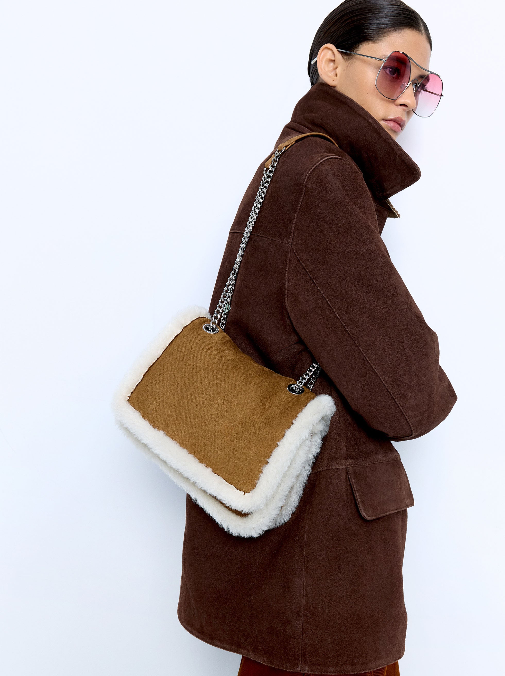 Bolso De Hombro Bordes Efecto Pelo