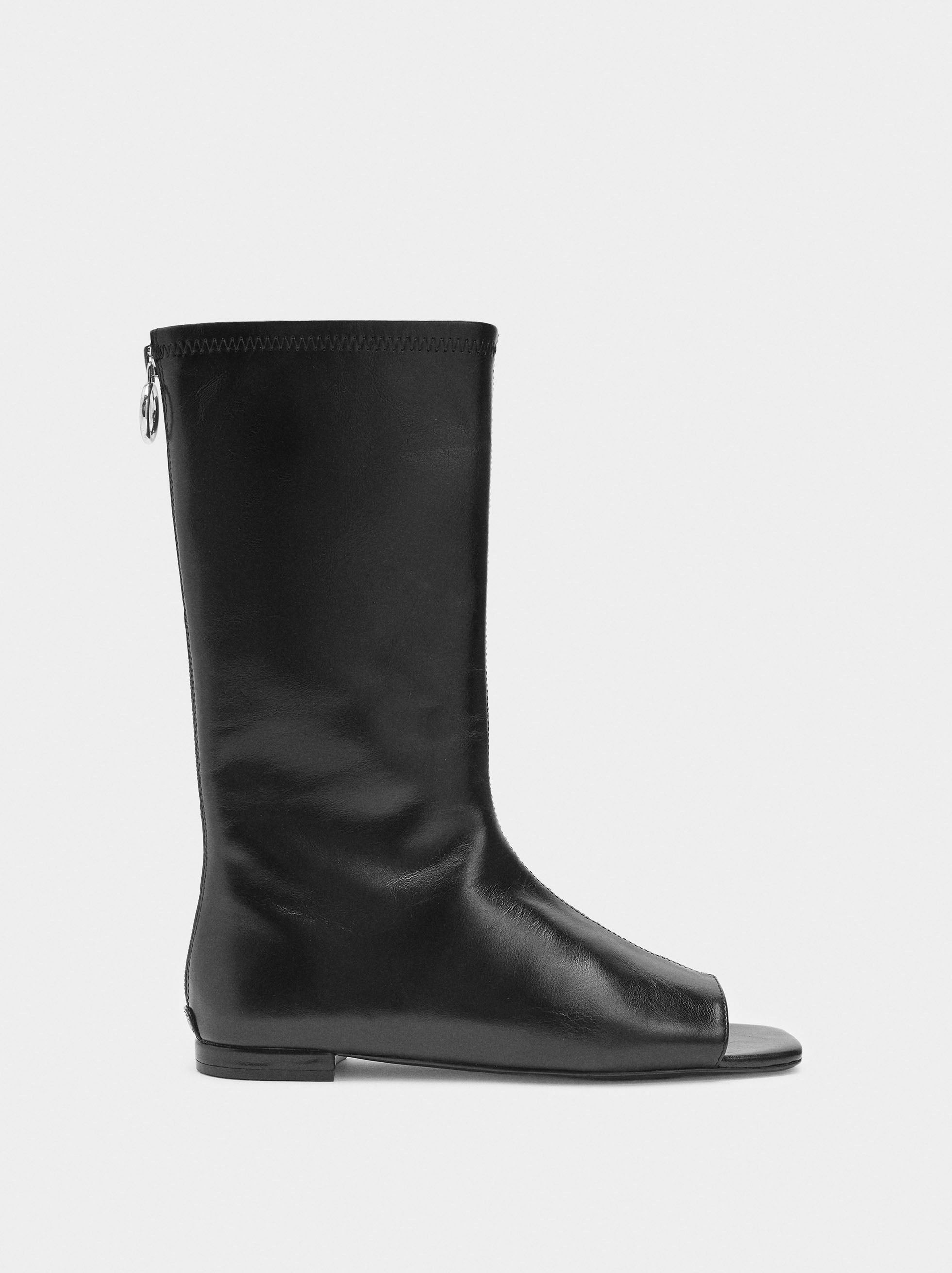 Botines De Piel Con Punta Abierta