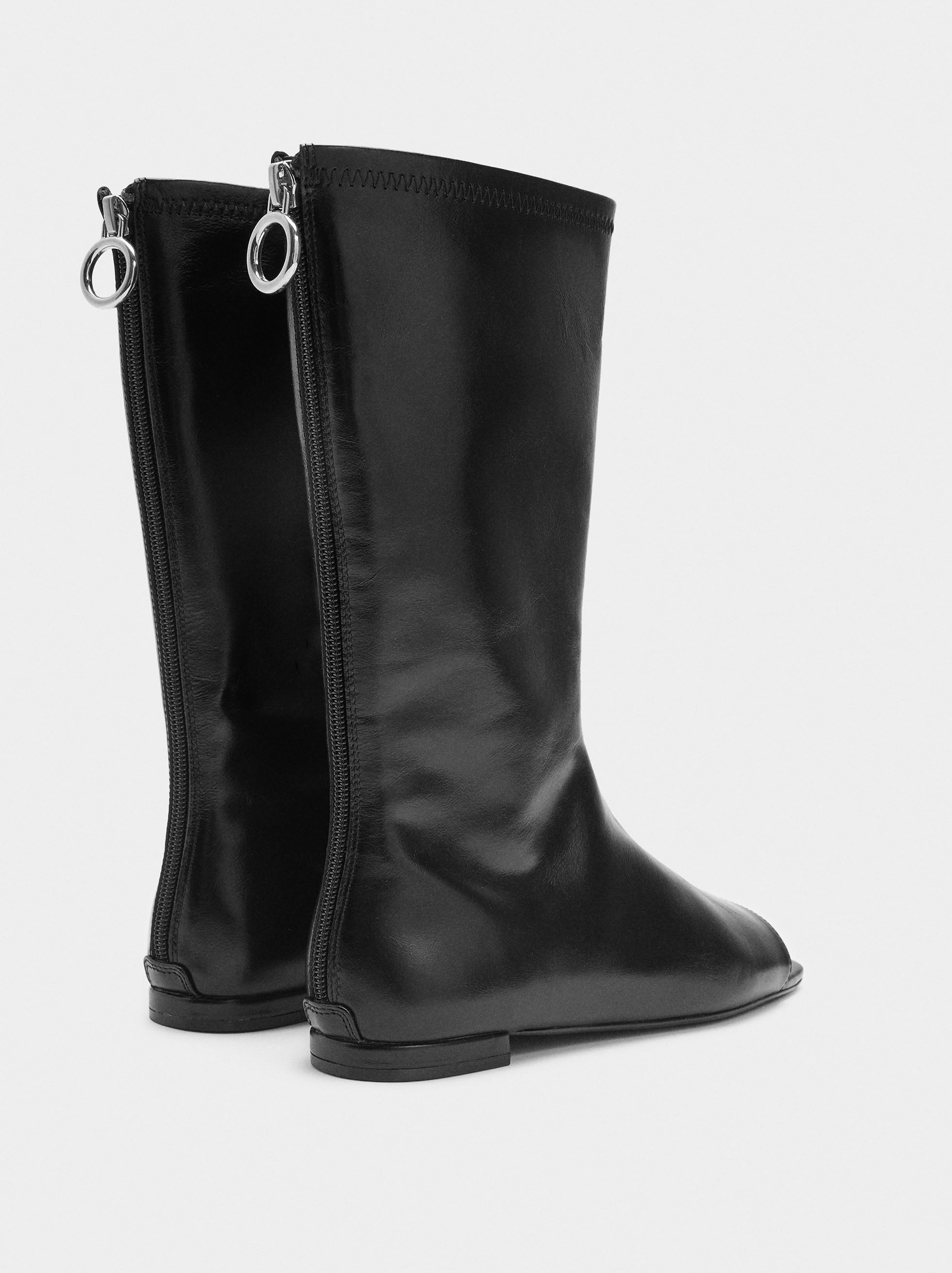 Botines De Piel Con Punta Abierta