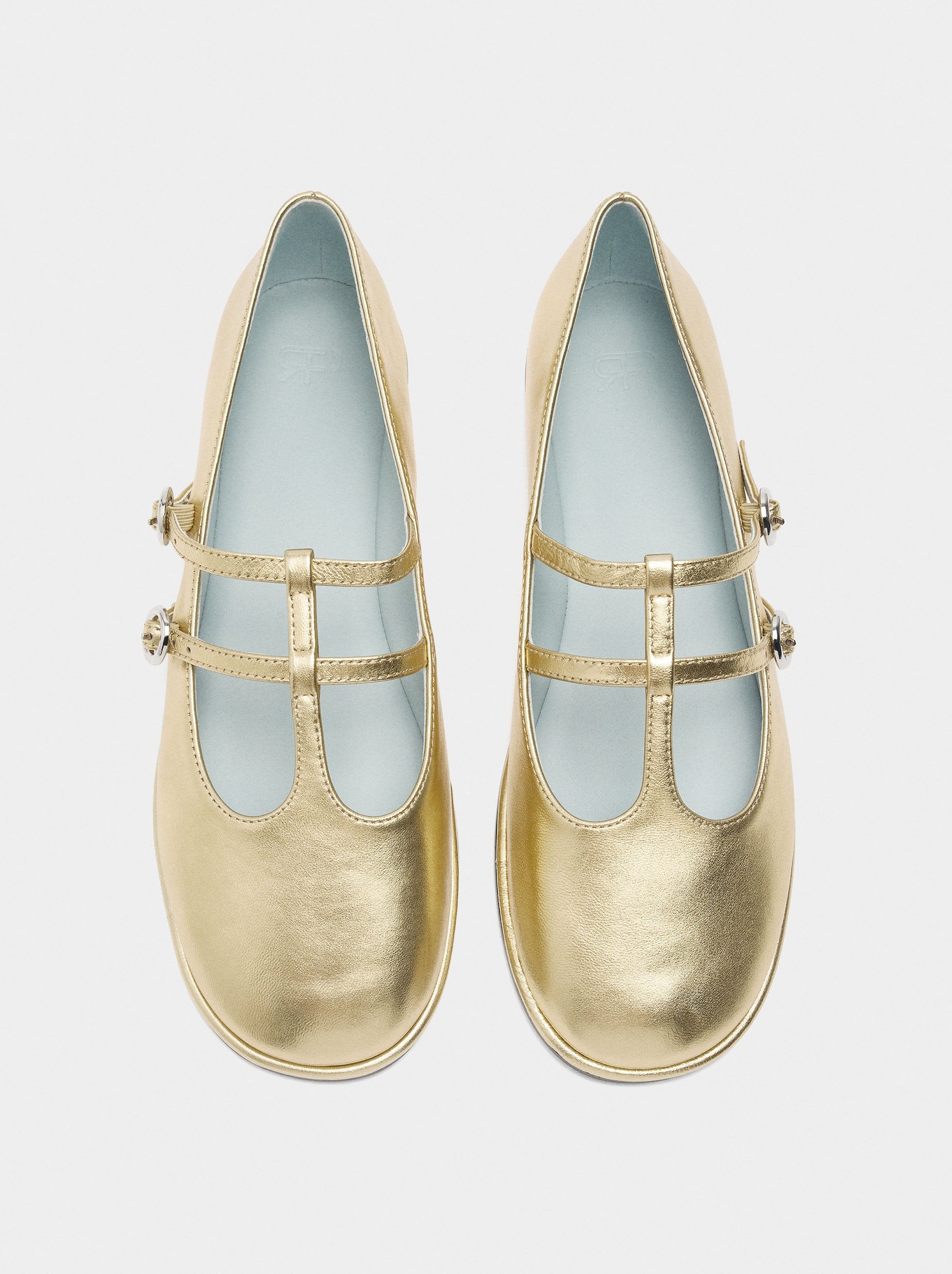 Zapatos Planos De Piel T-Bar Doble